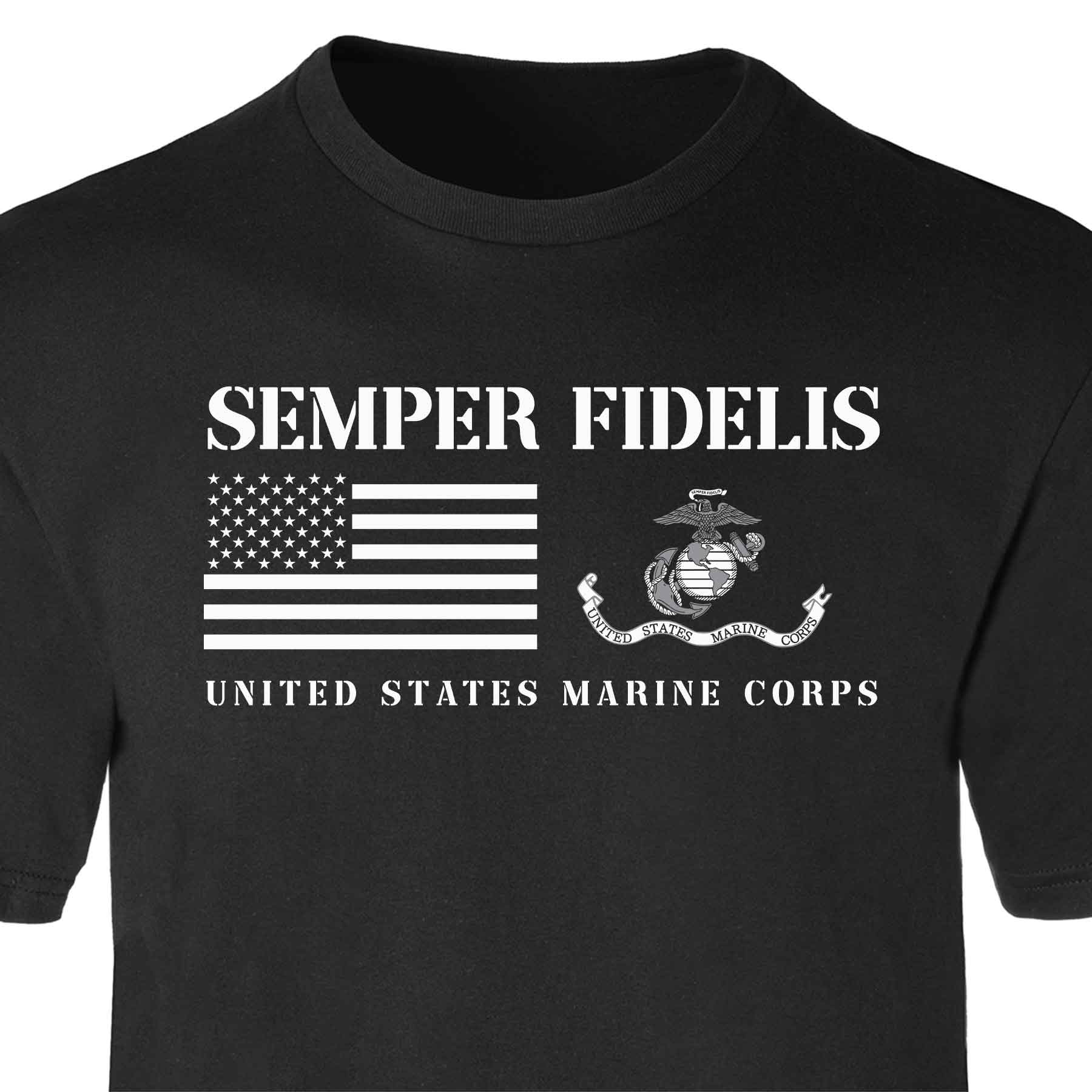 Semper Fidelis USA and USMC Flag T-shirt