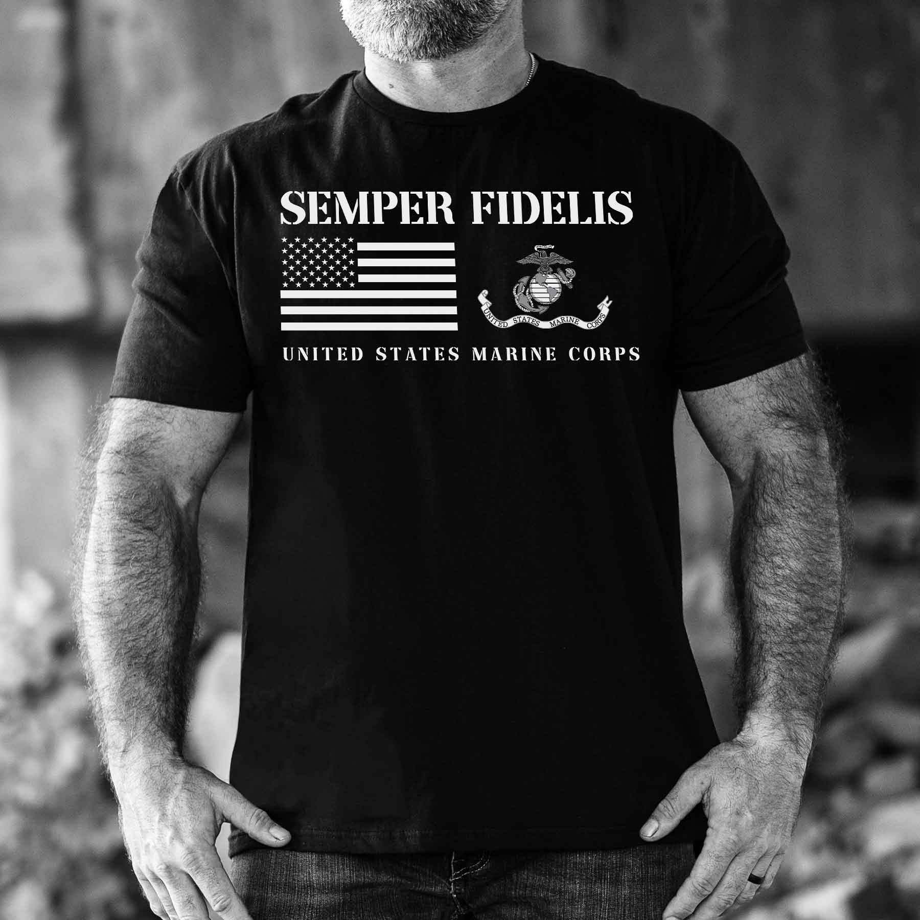 Semper Fidelis USA and USMC Flag T-shirt - Image 2