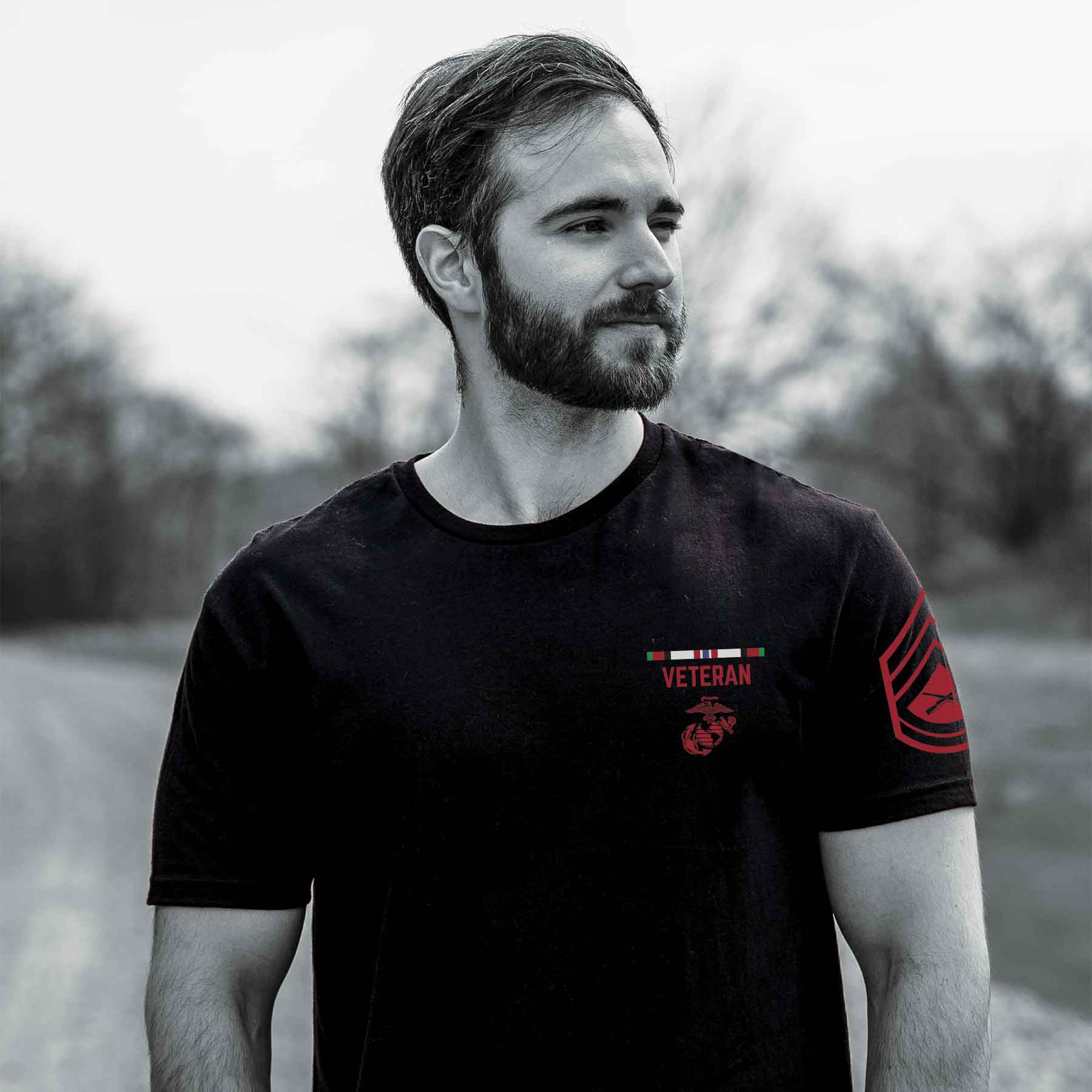 USMC Personalized Conflict and Rank T-shirt - Left Chest - Image 2
