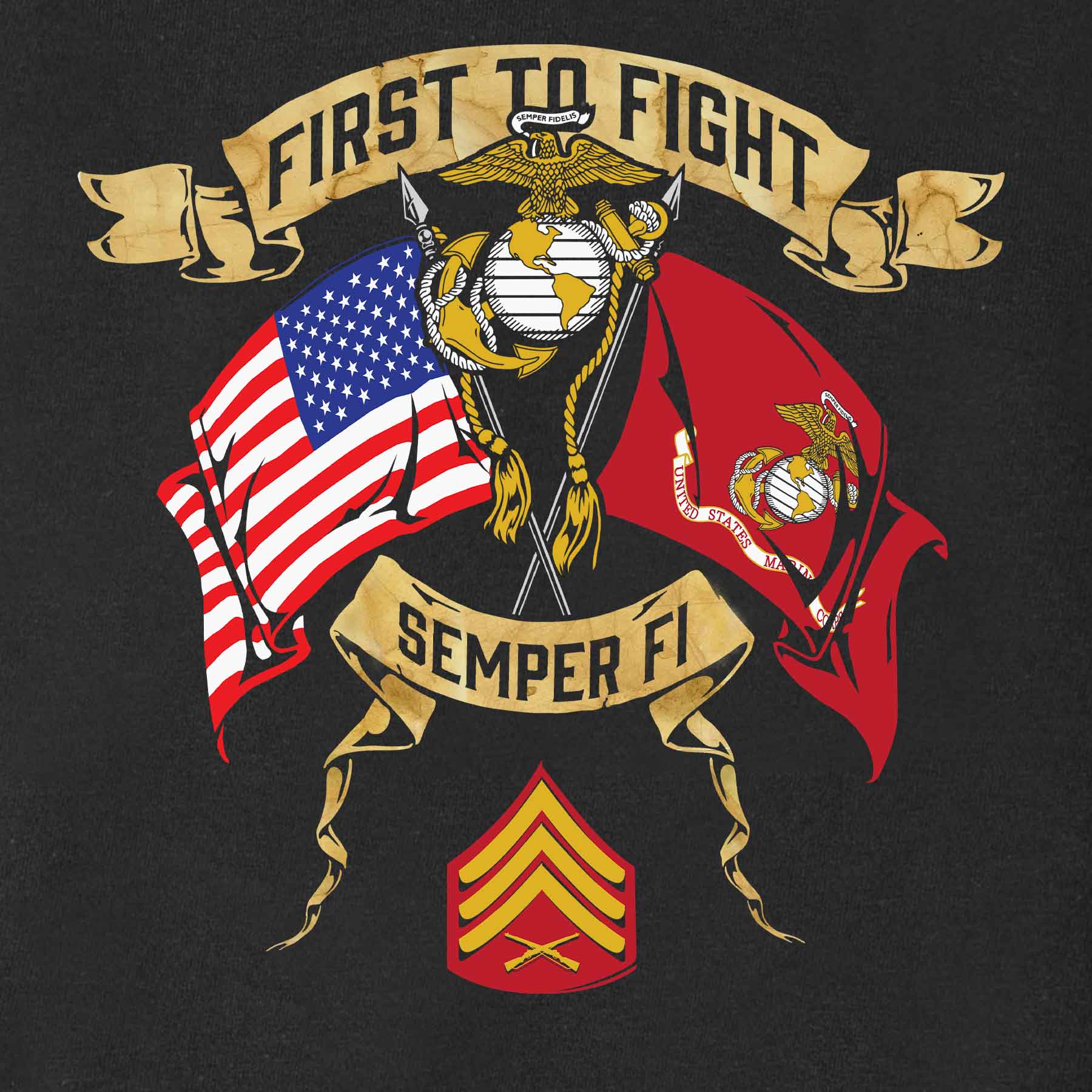Choose Your Rank USMC And USA Crossed Flags T-shirt - Image 10