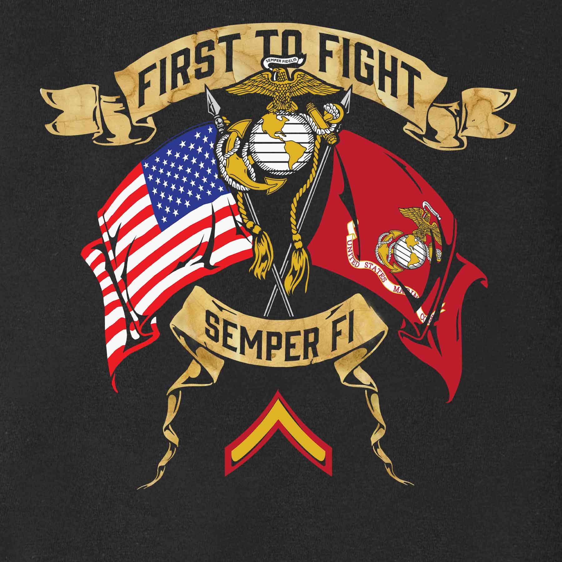 Choose Your Rank USMC And USA Crossed Flags T-shirt - Image 11