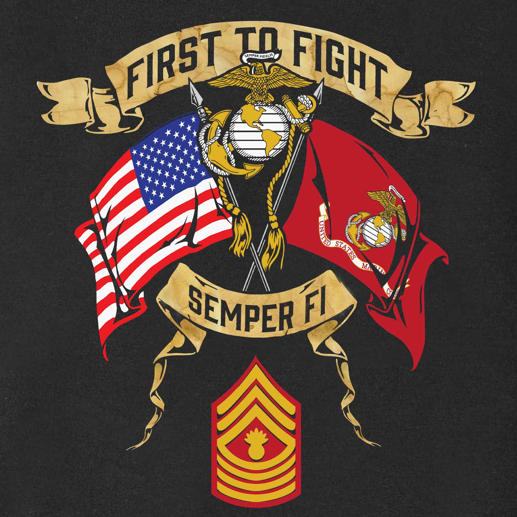 Choose Your Rank USMC And USA Crossed Flags T-shirt - Image 13