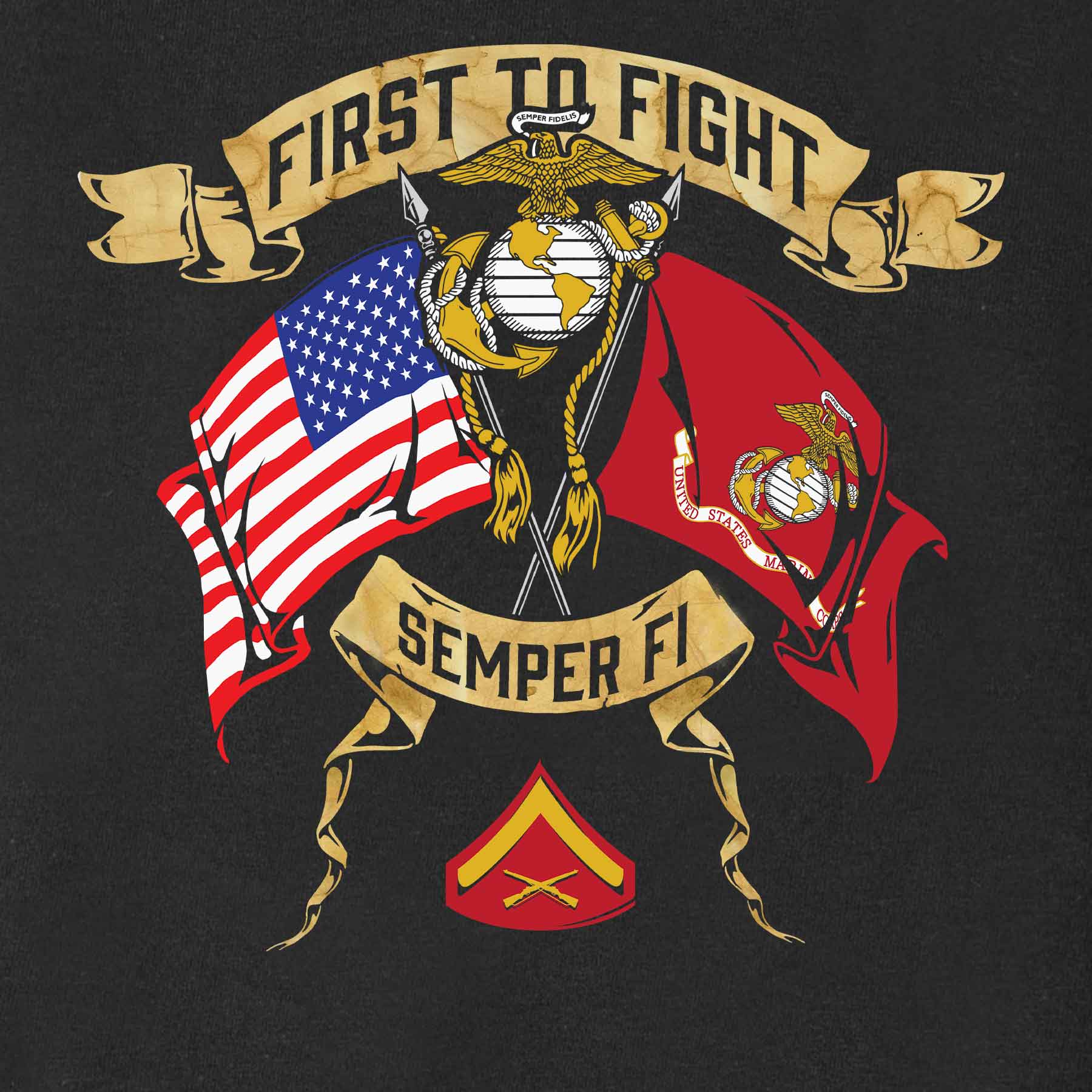 Choose Your Rank USMC And USA Crossed Flags T-shirt - Image 14