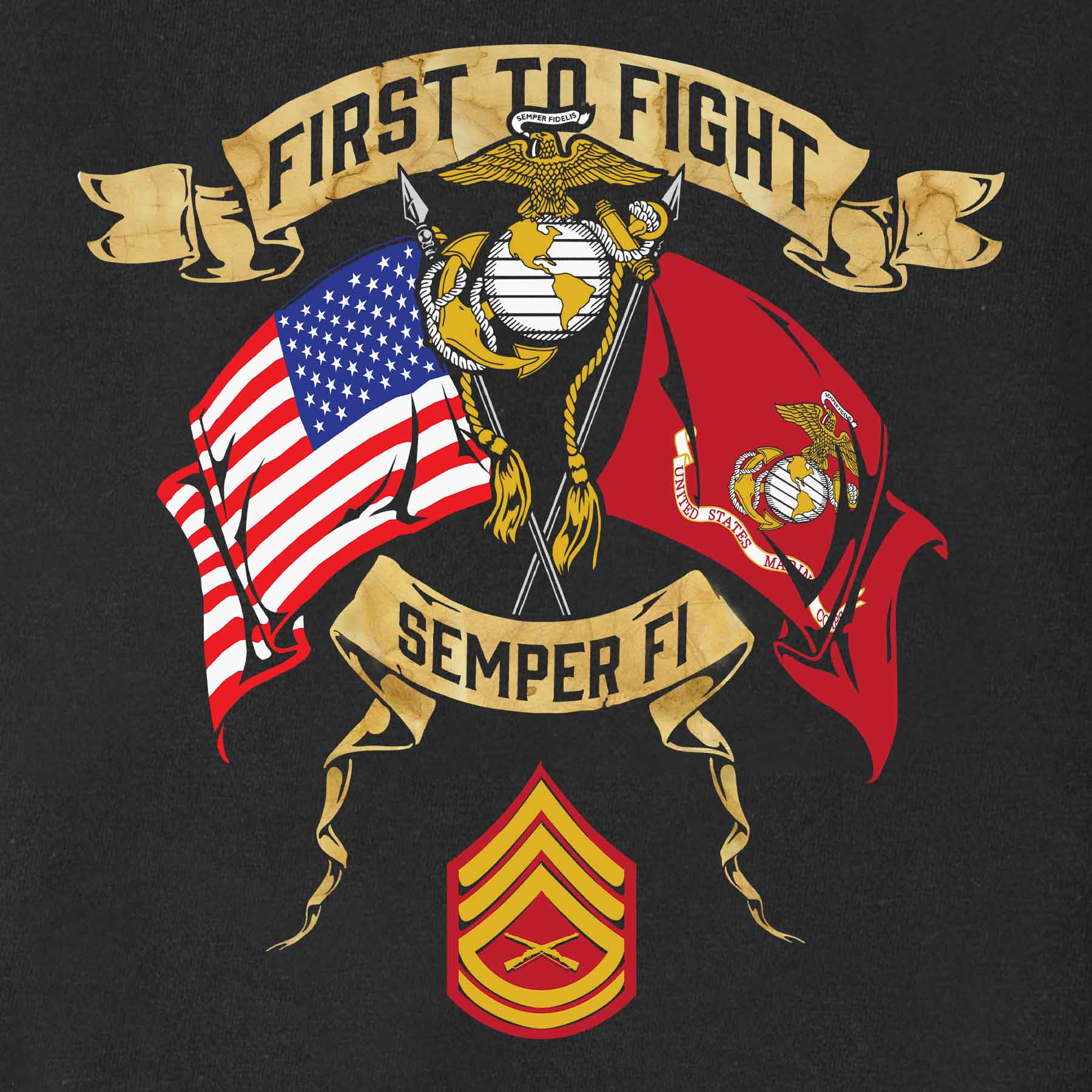 Choose Your Rank USMC And USA Crossed Flags T-shirt - Image 15