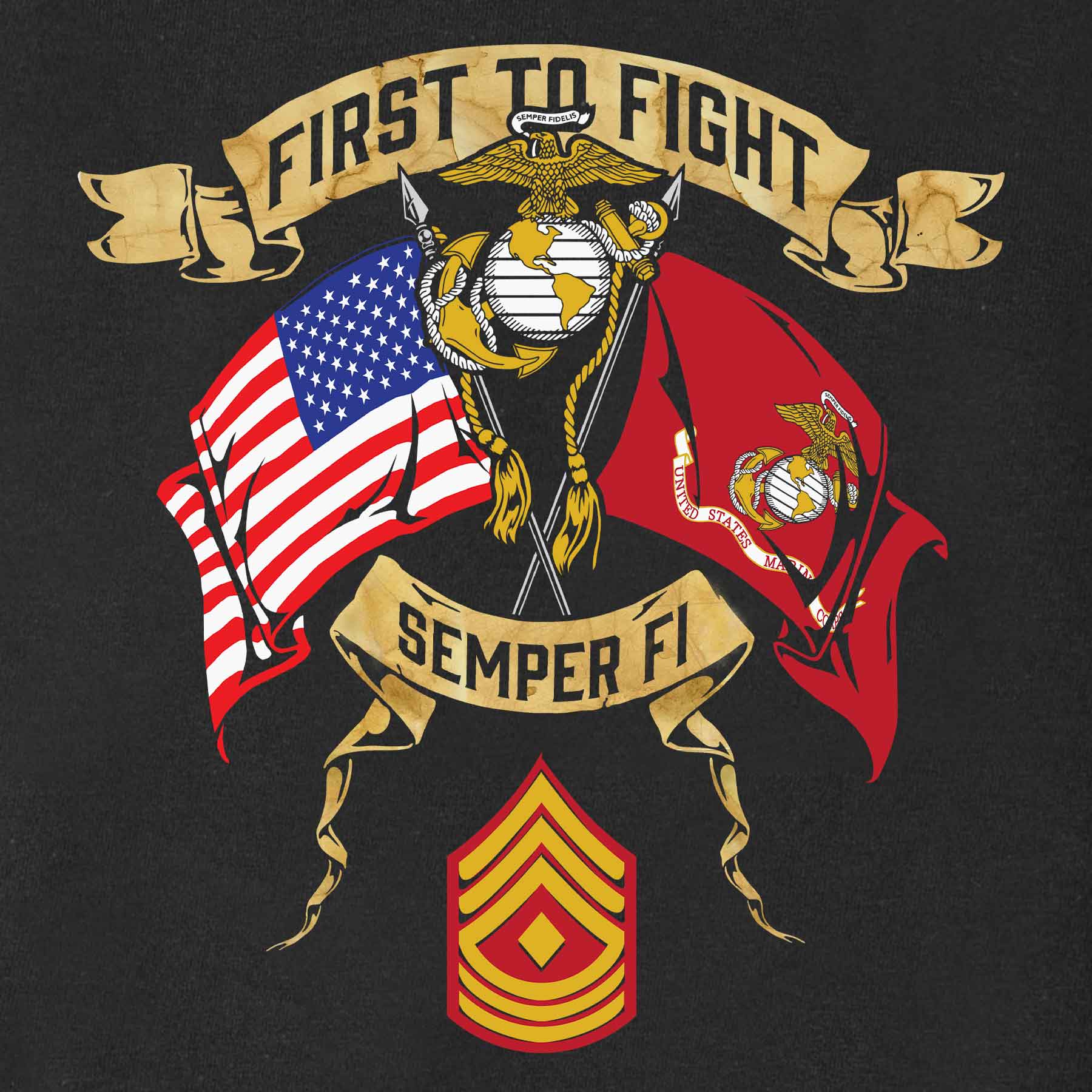 Choose Your Rank USMC And USA Crossed Flags T-shirt - Image 16
