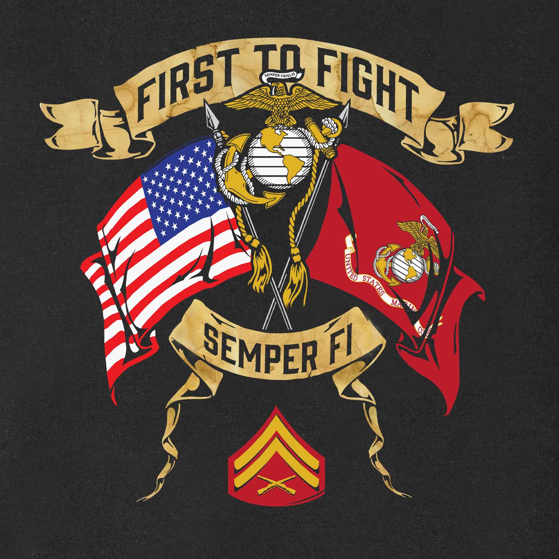 Choose Your Rank USMC And USA Crossed Flags T-shirt - Image 17