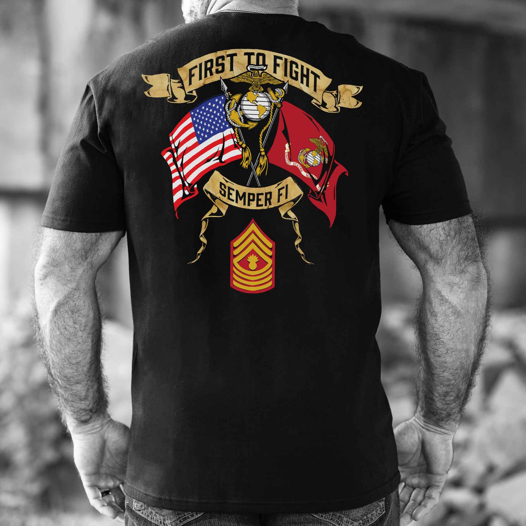 Choose Your Rank USMC And USA Crossed Flags T-shirt - Image 6