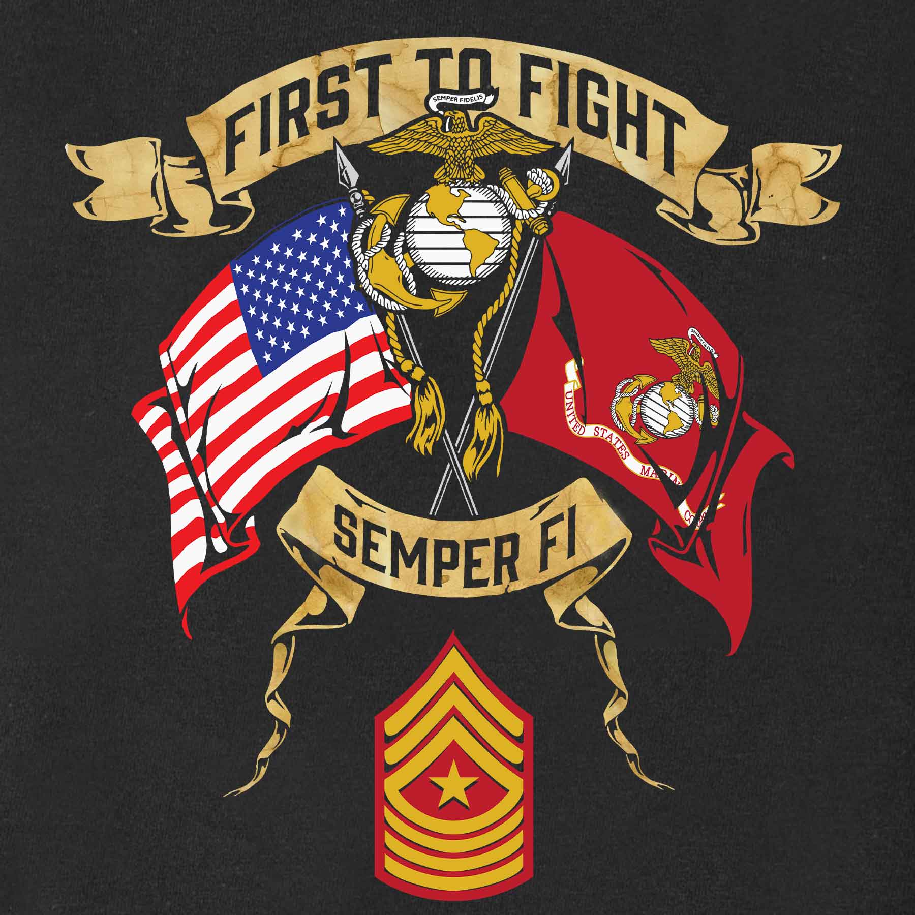 Choose Your Rank USMC And USA Crossed Flags T-shirt - Image 9