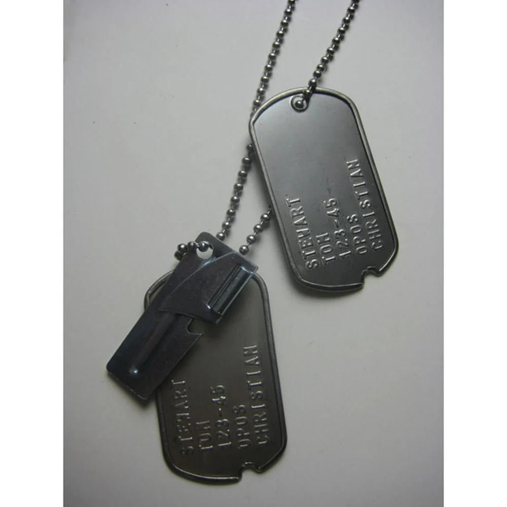 Notched Stainless Steel Dog Tags with FREE P38 Can Opener - Image 3