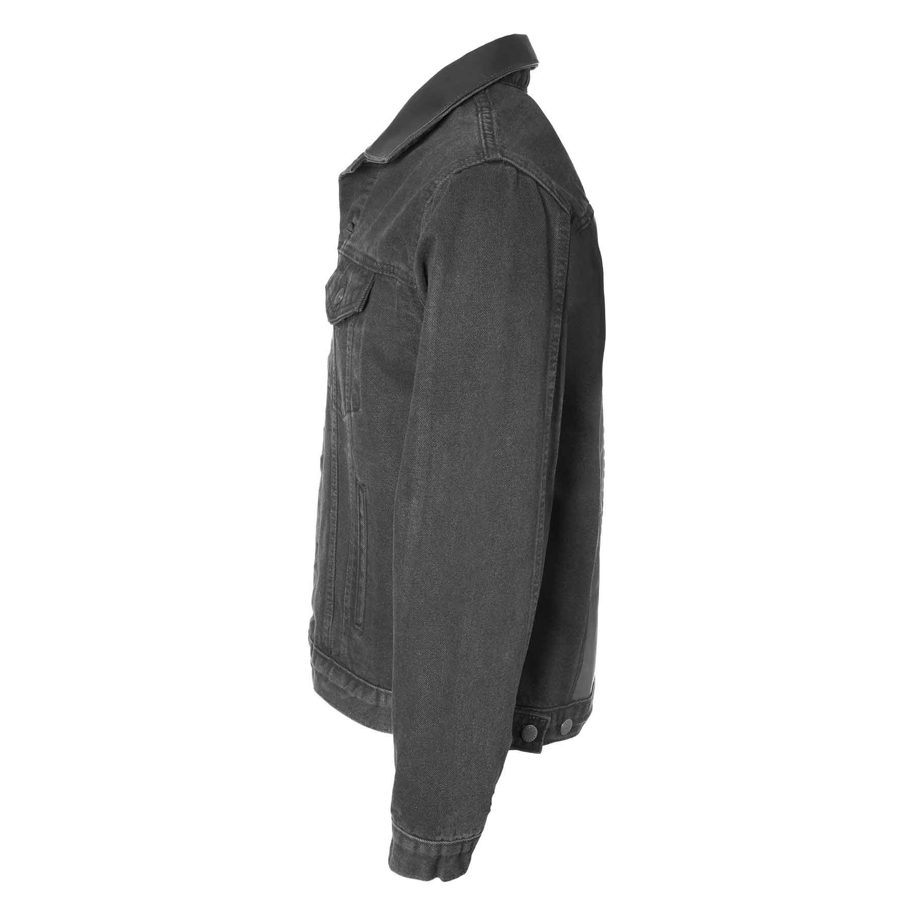 Embossed Black Denim Leather Jacket - Image 10