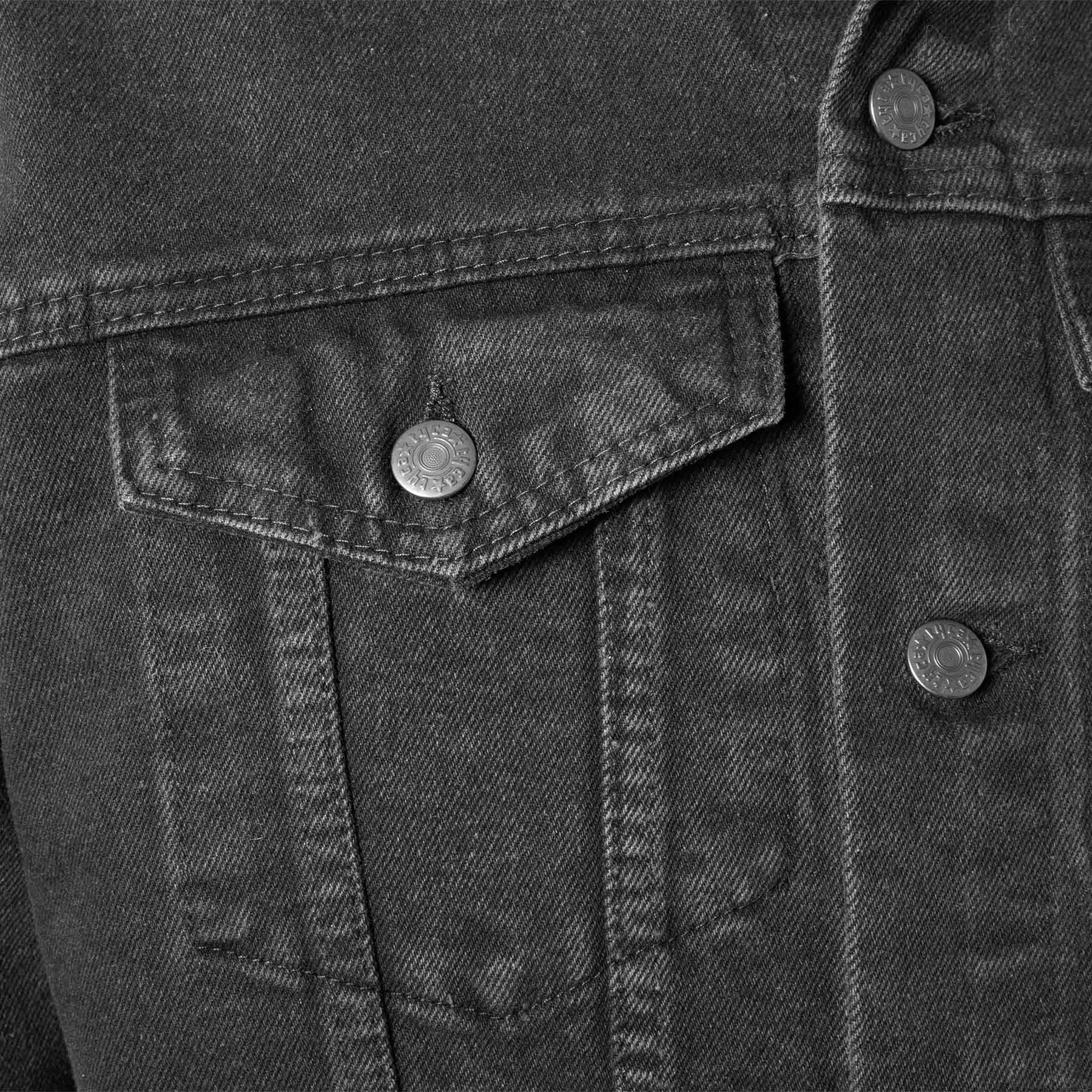 Embossed Black Denim Leather Jacket - Image 6