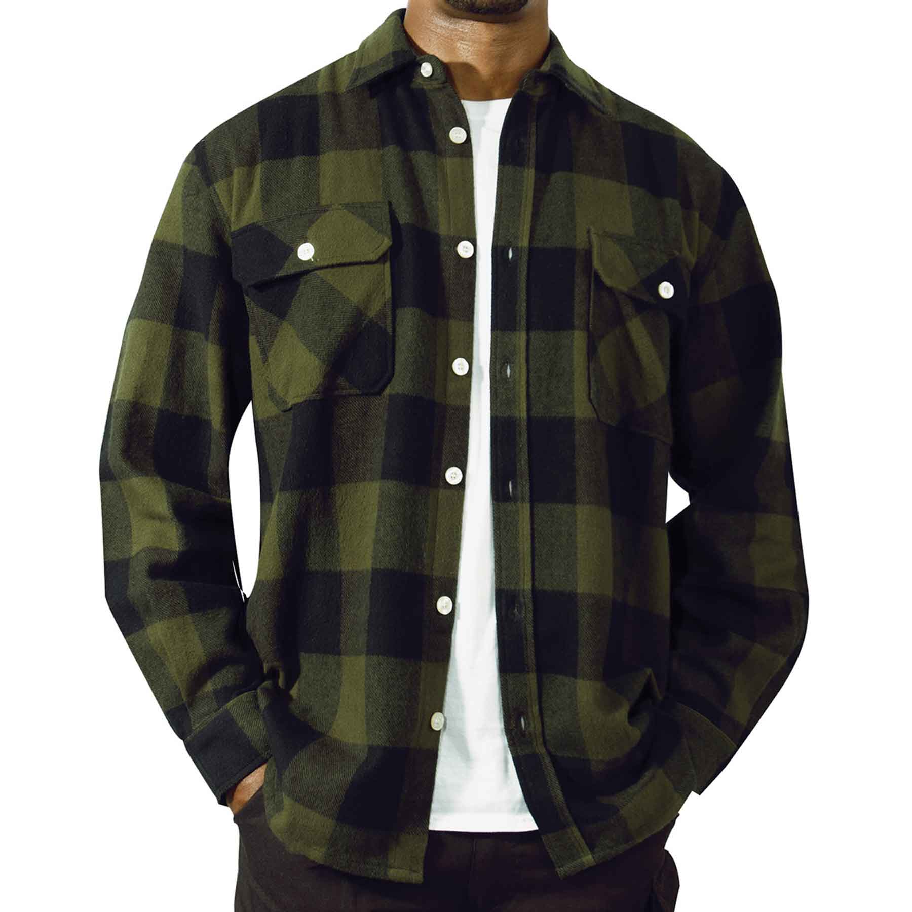 Extra Heavyweight Flannel Shirt- OD Green Plaid - Image 3