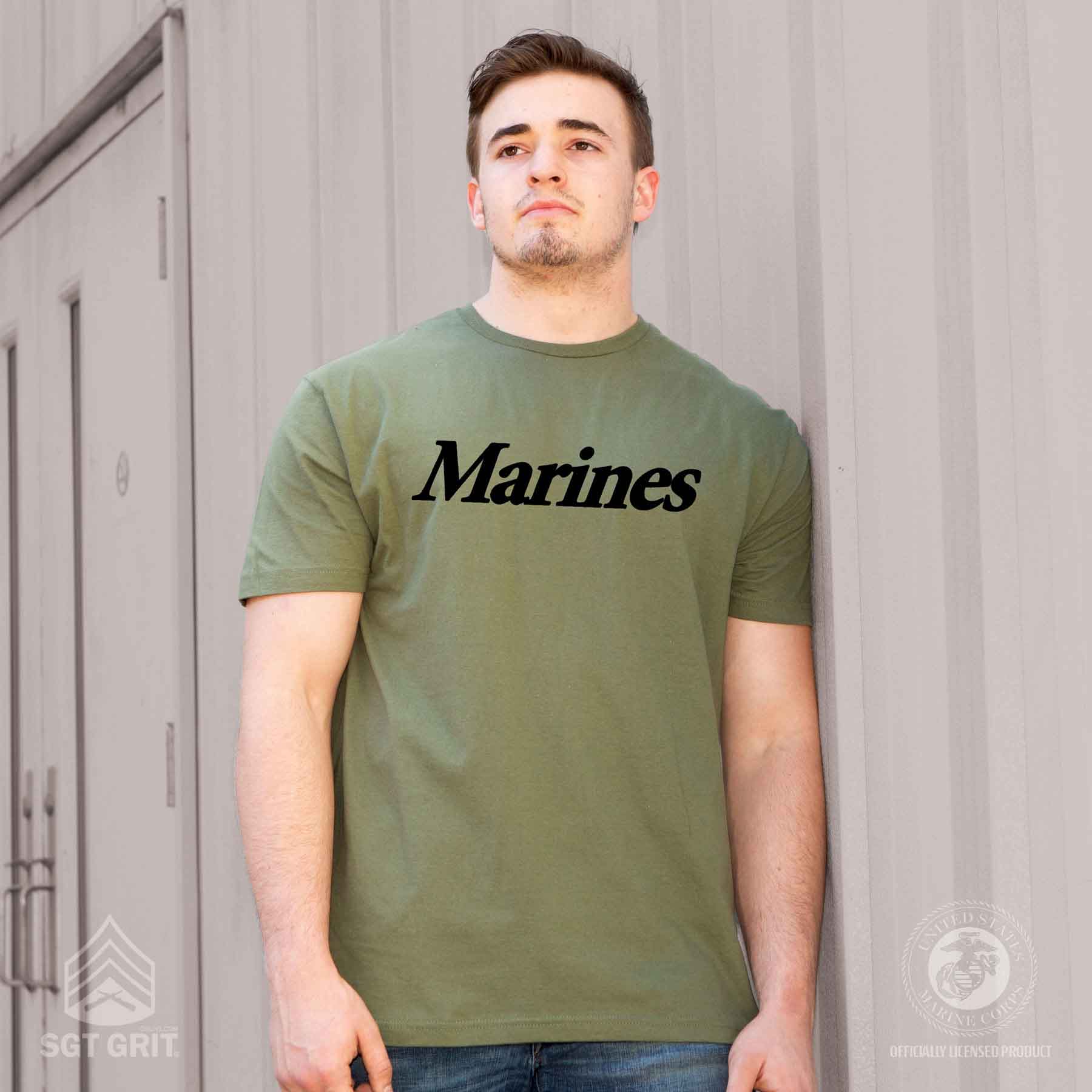 Marines T-Shirt Black on Olive Green - Image 2