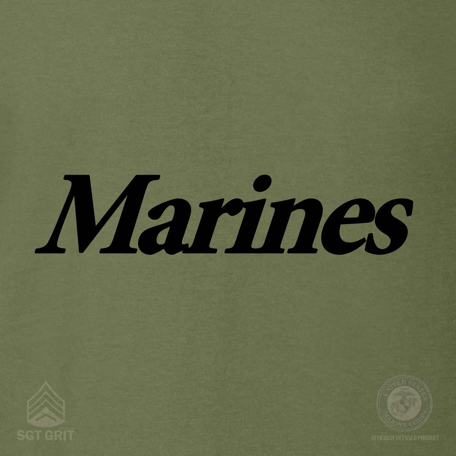 Marines T-Shirt Black on Olive Green - Image 3