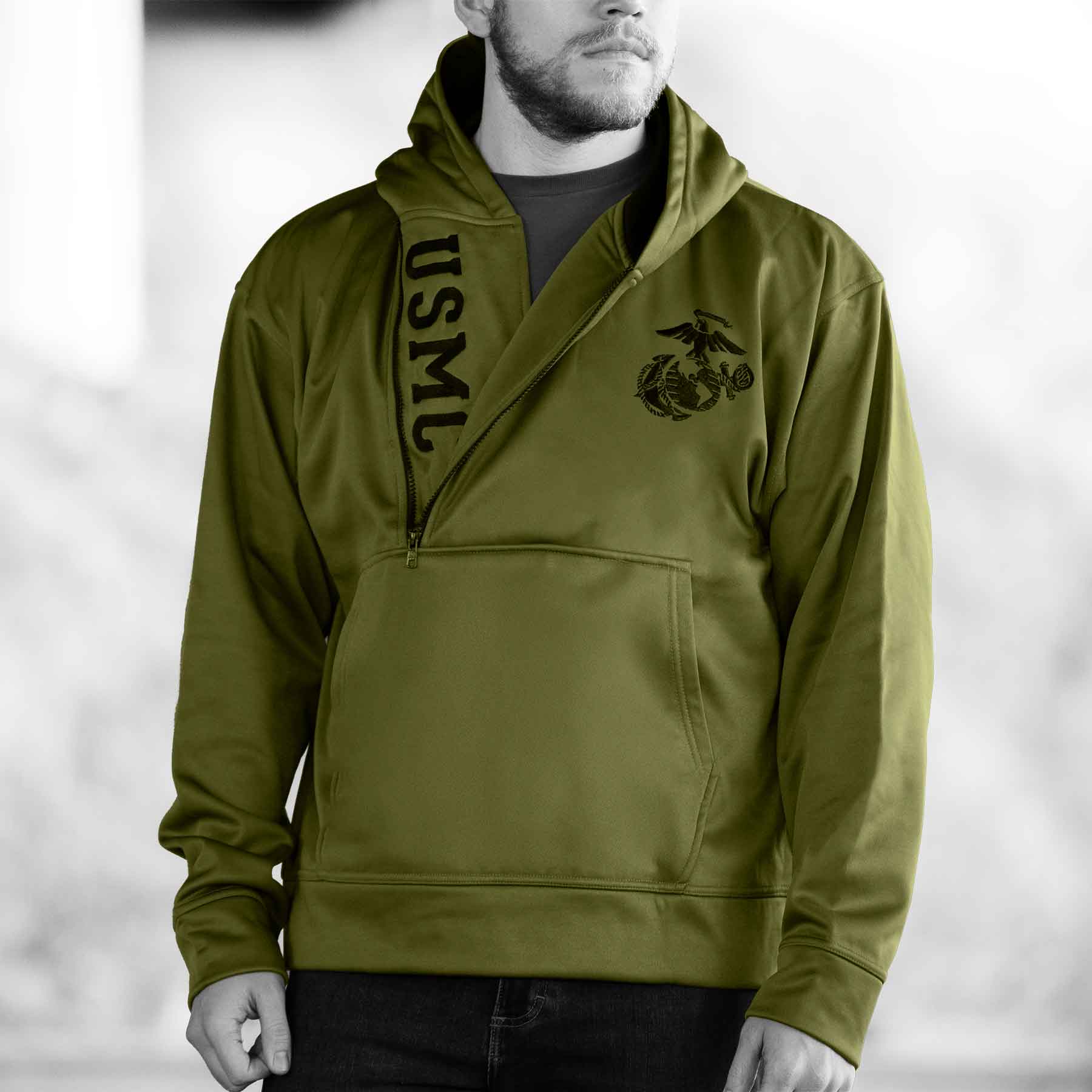 USMC Half Zip Hoodie- OD green - Image 3