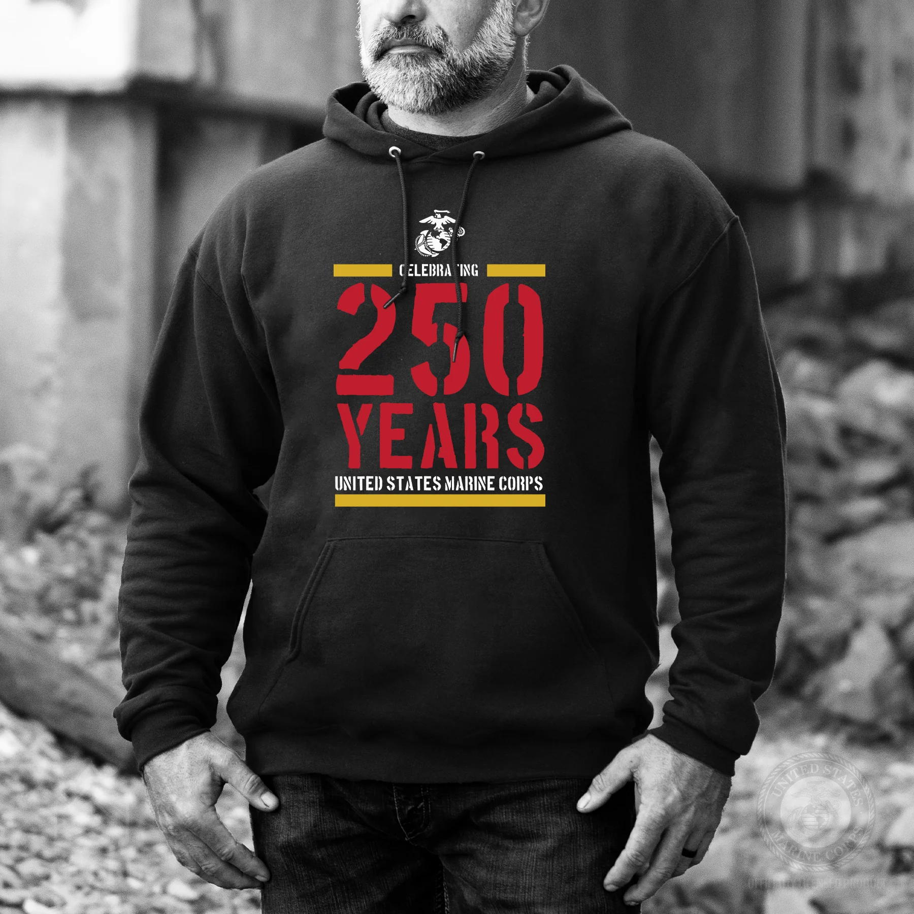 USMC Celebrating 250 Years Hoodie- Black - Image 2