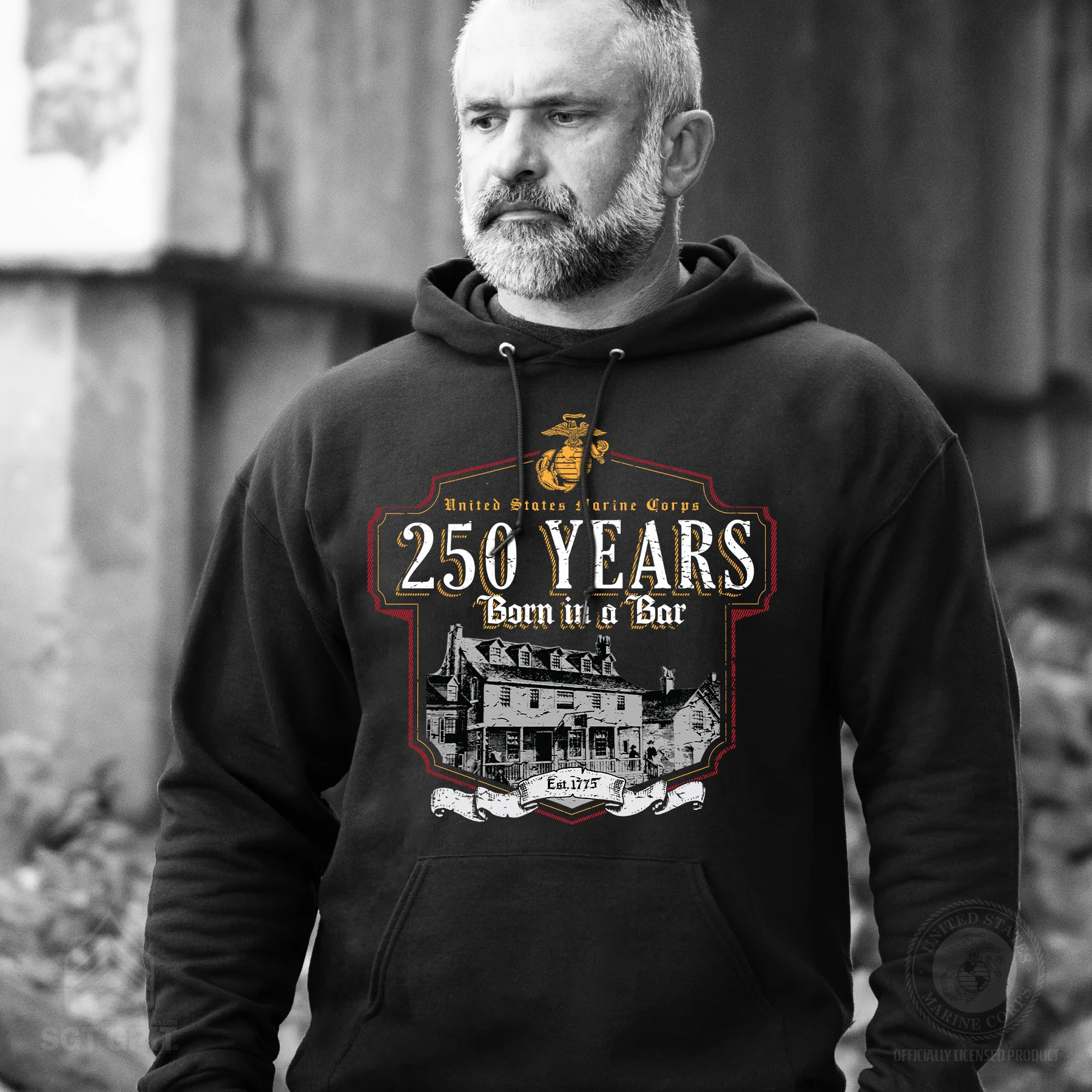 USMC Born in a Bar 250 Years Hoodie - Image 2