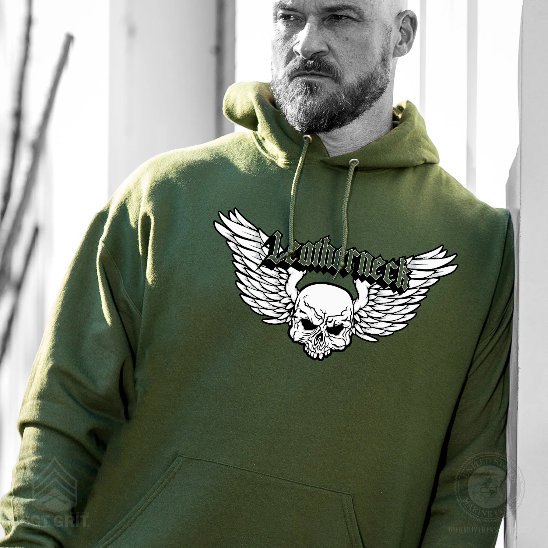 Leatherneck Skull Hoodie - OD Green - Image 2