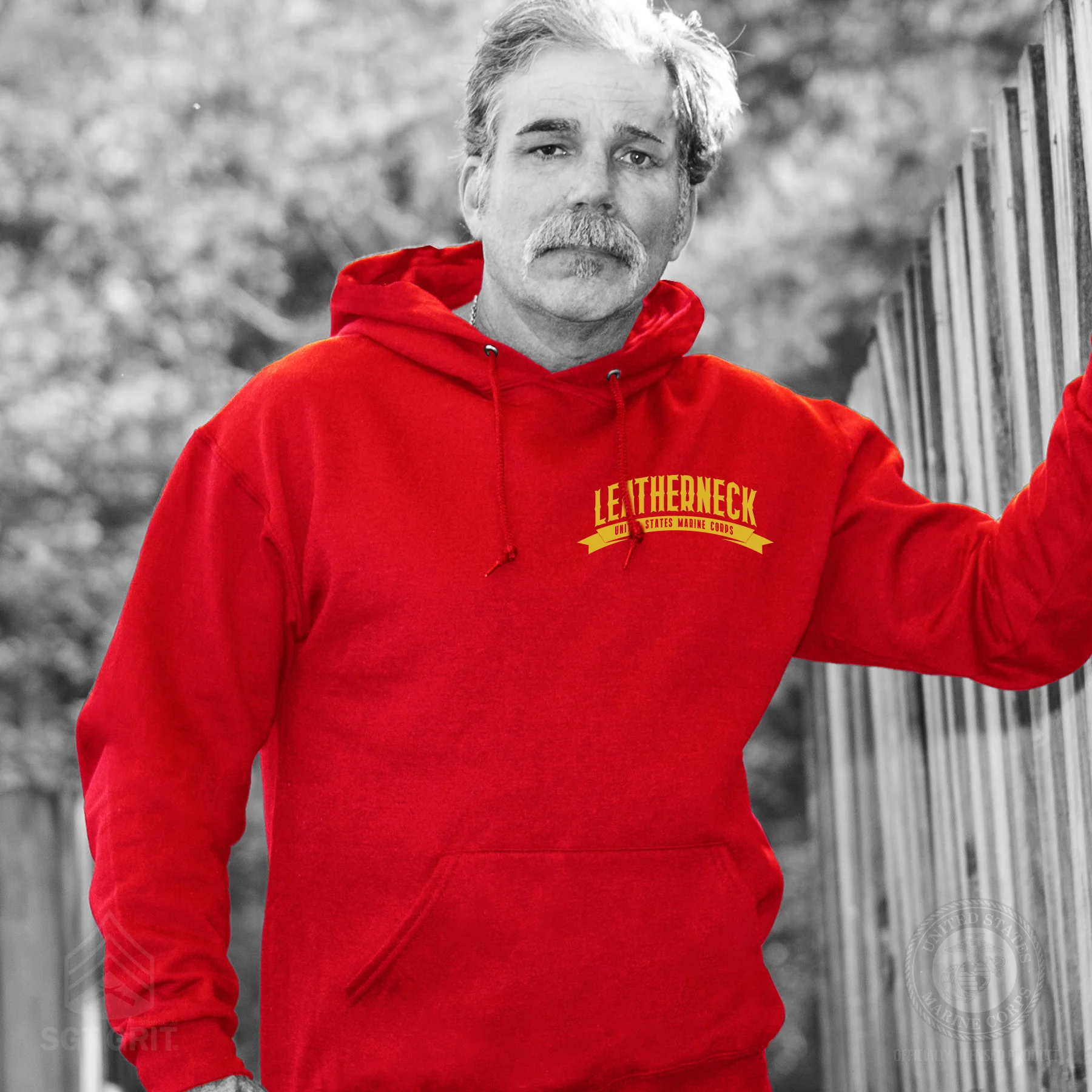 USMC Leatherneck Left Chest Hoodie- Red - Image 2