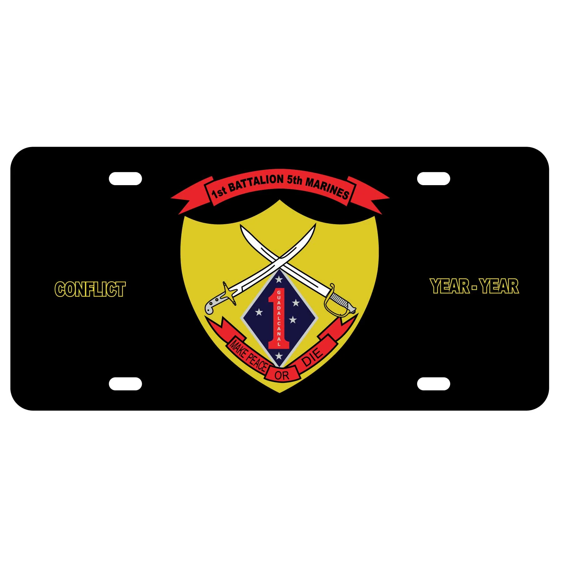1st Battalion 5th Marines License Plate- Yellow - Image 2