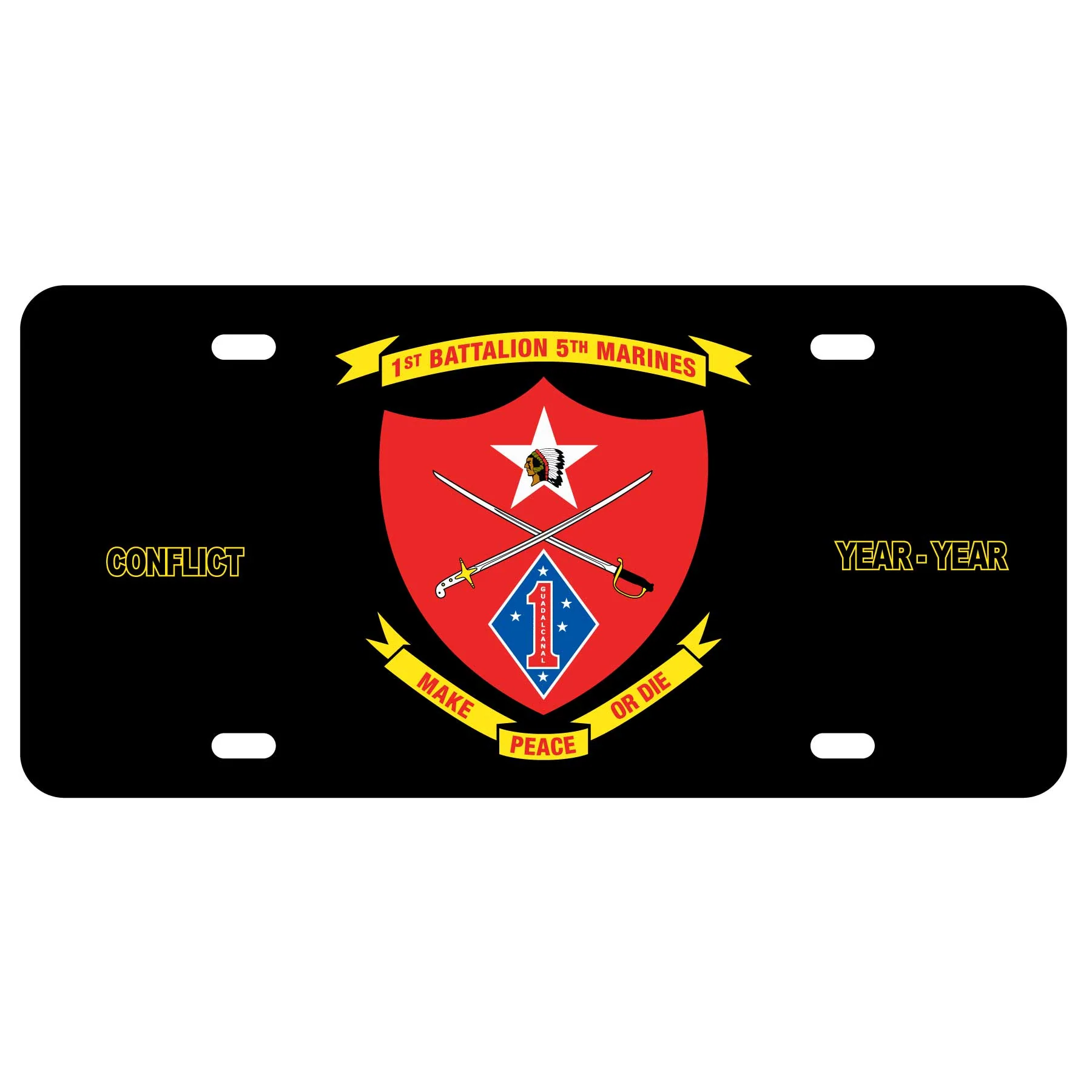 1st Battalion 5th Marines License Plate- Red - Image 2