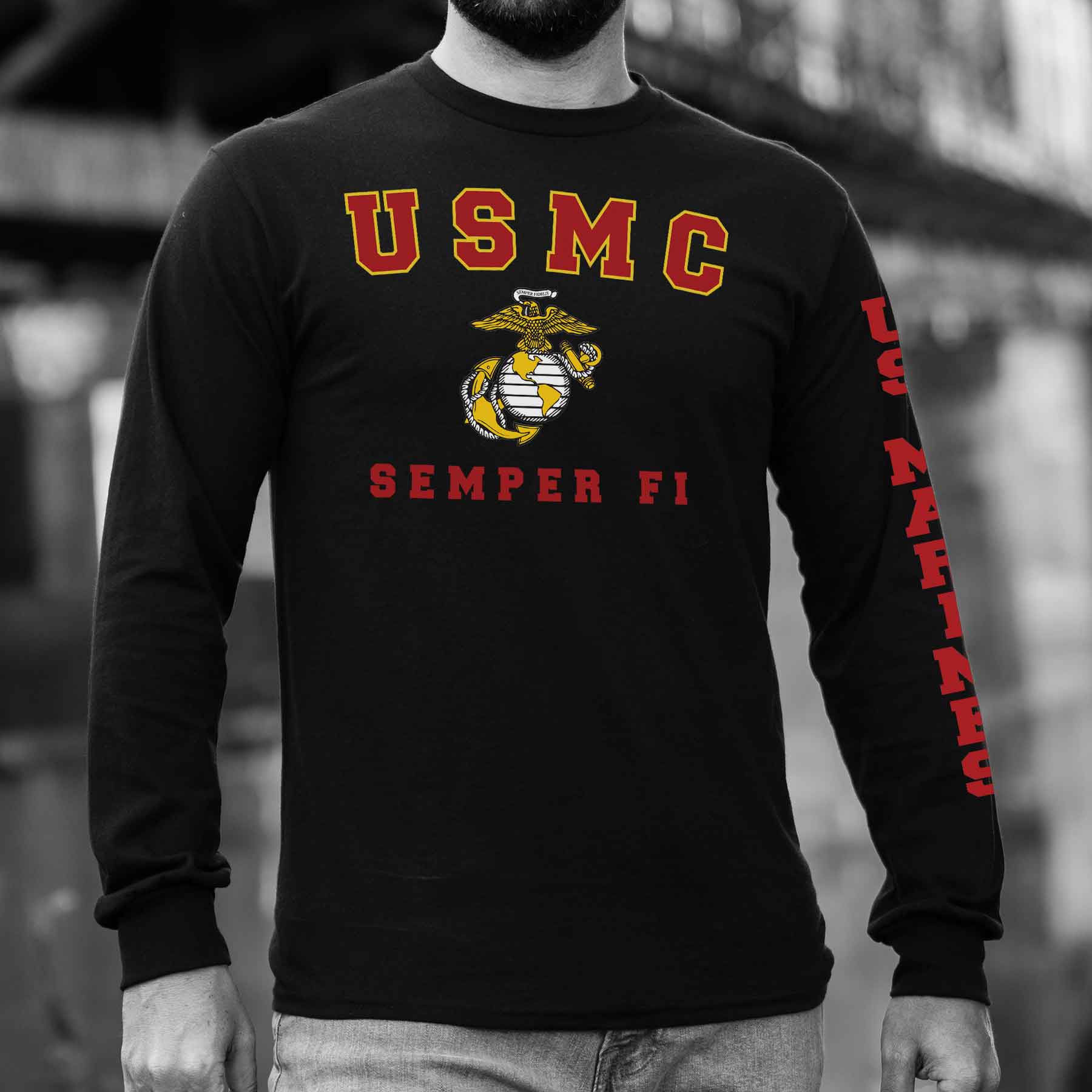 USMC Semper Fi Long Sleeve T-Shirt - Black - Image 2