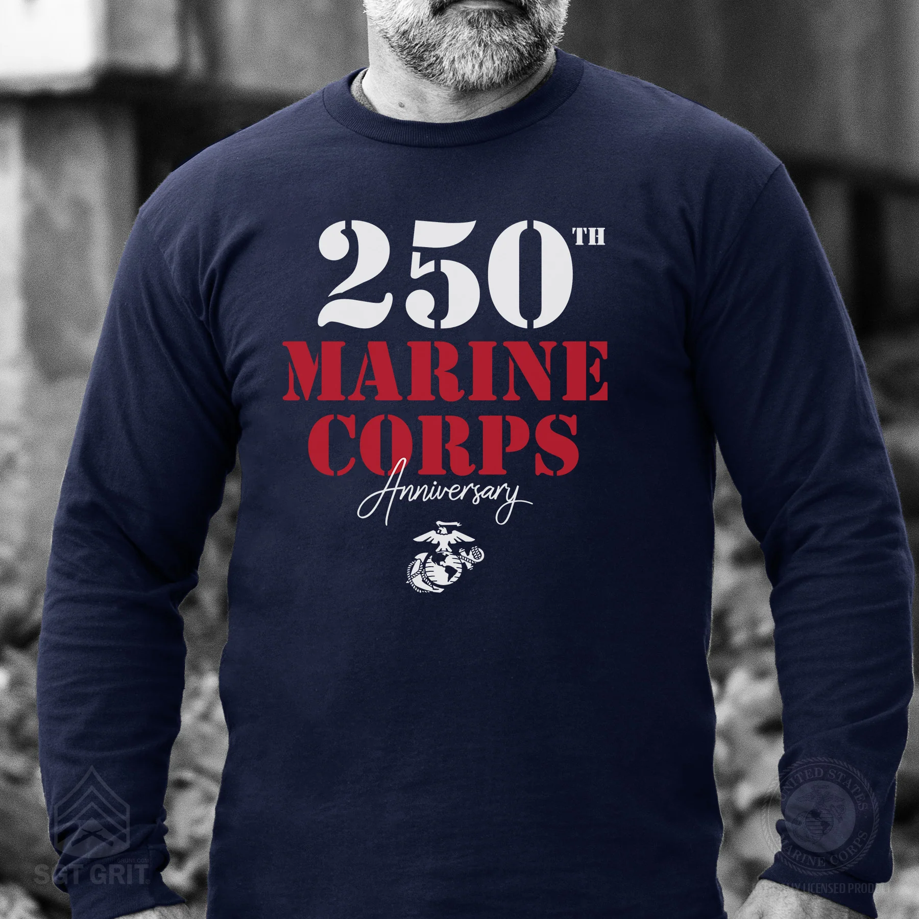 USMC 250th Anniversary Stencil Long Sleeve Shirt - Image 2
