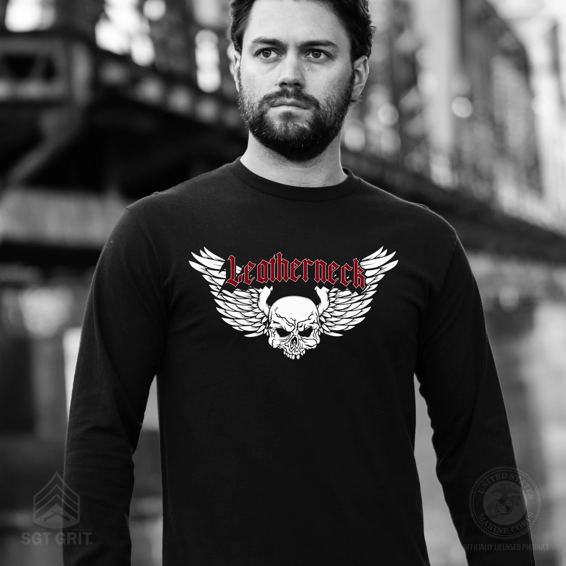 Leatherneck Skull Long Sleeve Shirt - Black - Image 2