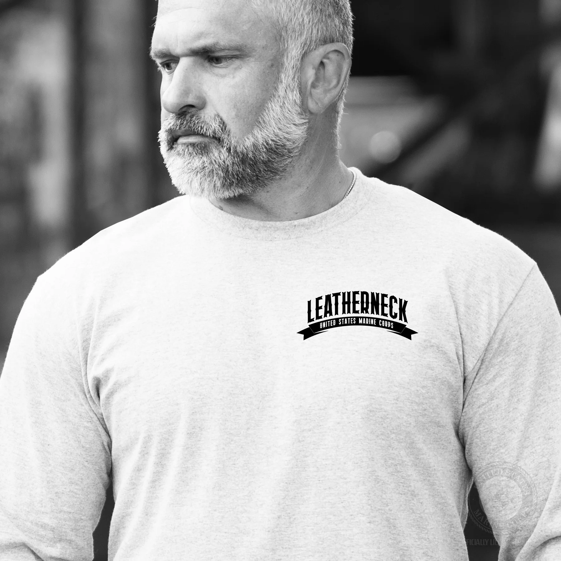 USMC Leatherneck Left Chest Long Sleeve Shirt- Gray - Image 2
