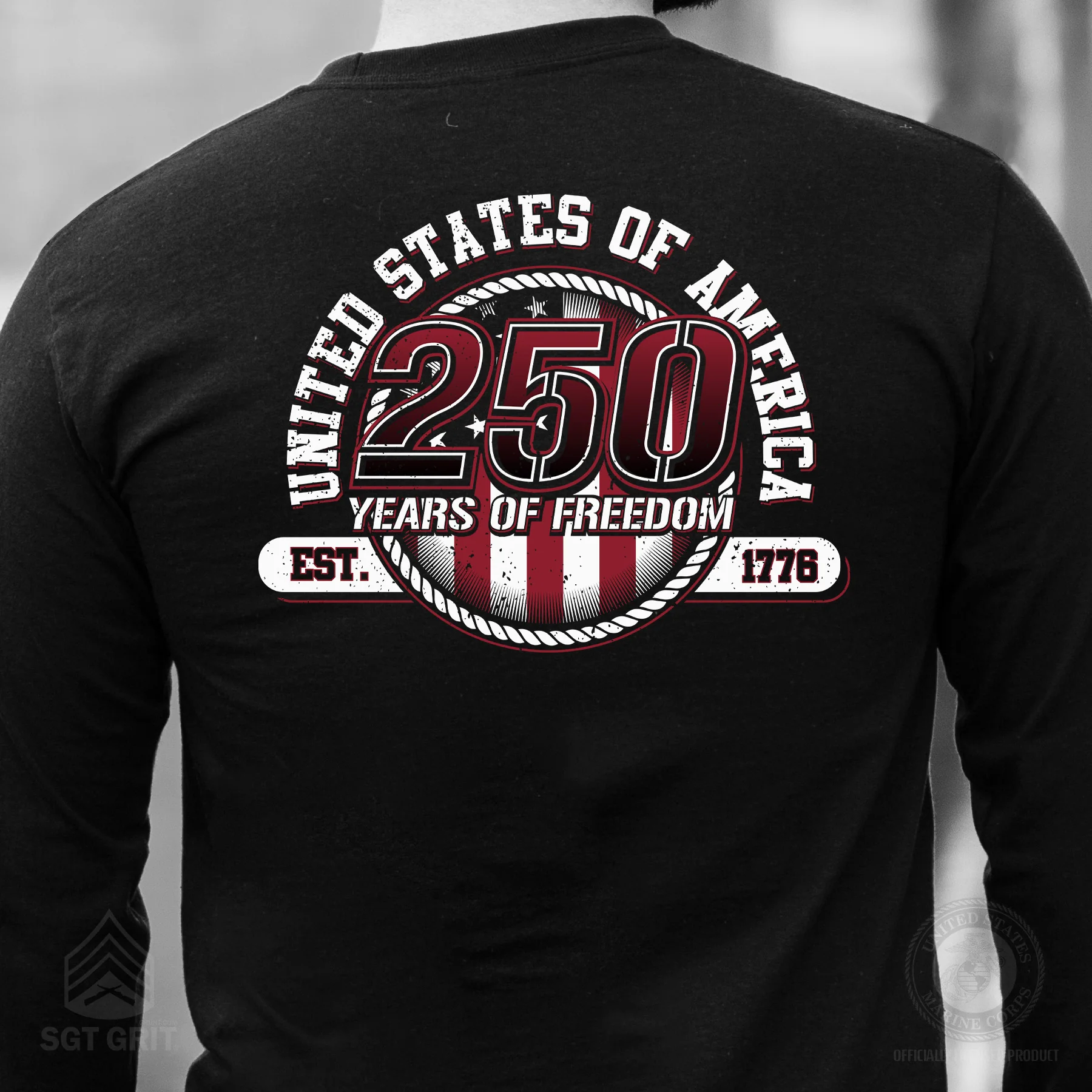 250 Years of Freedom Long Sleeve T-Shirt - Back Design - Image 2