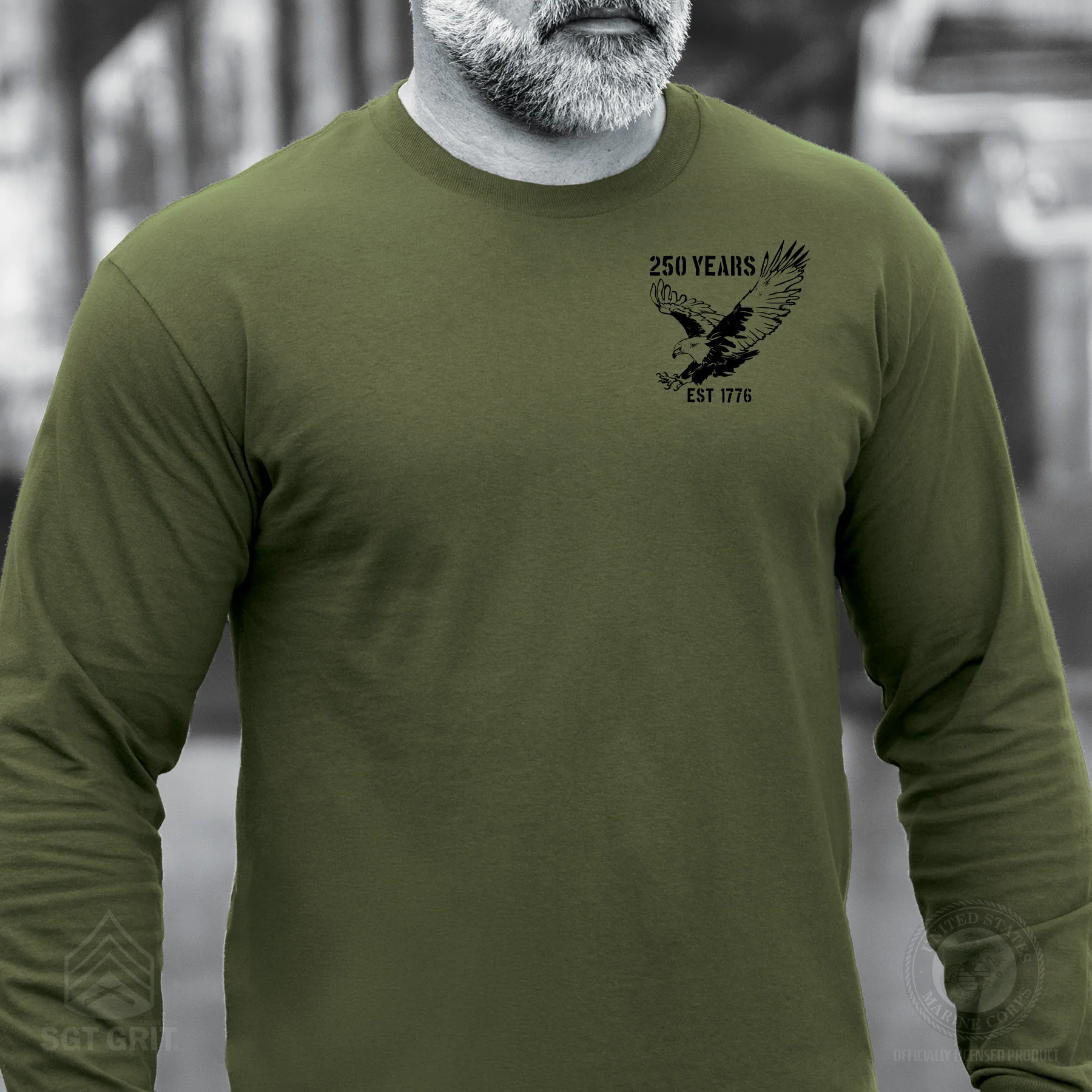 250 Years Eagle Long Sleeve T-Shirt – OD Green - Image 2