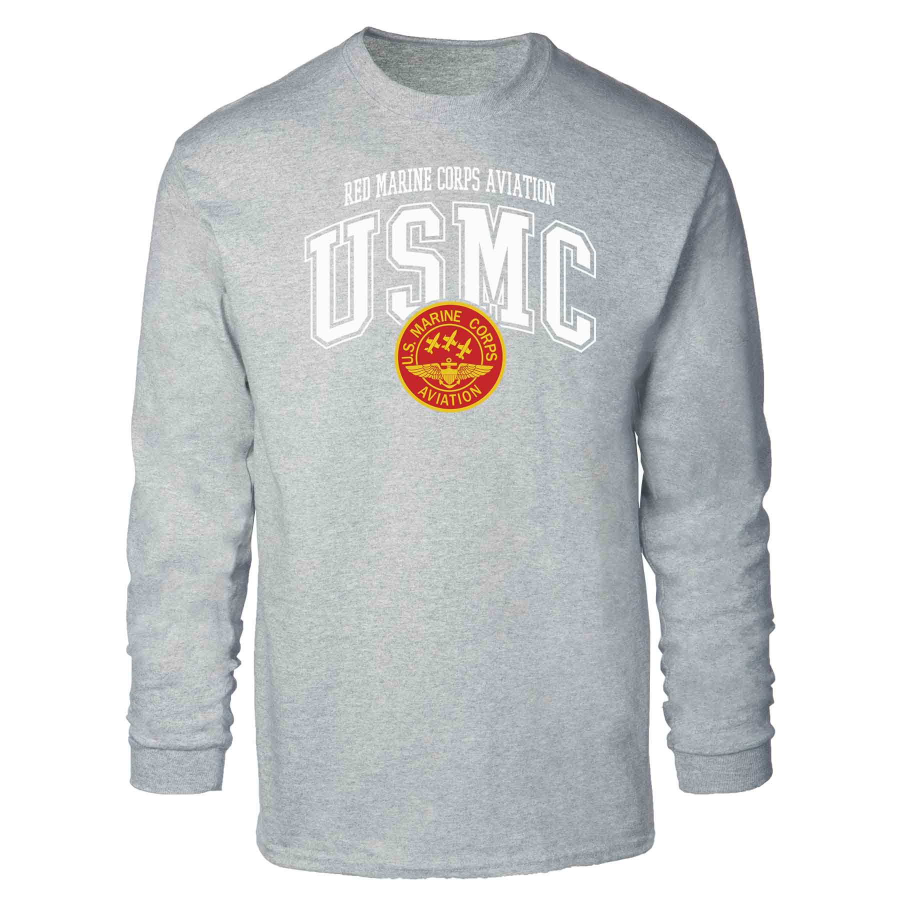 Red Marine Corps Aviation Arched Long Sleeve T-shirt - Image 2