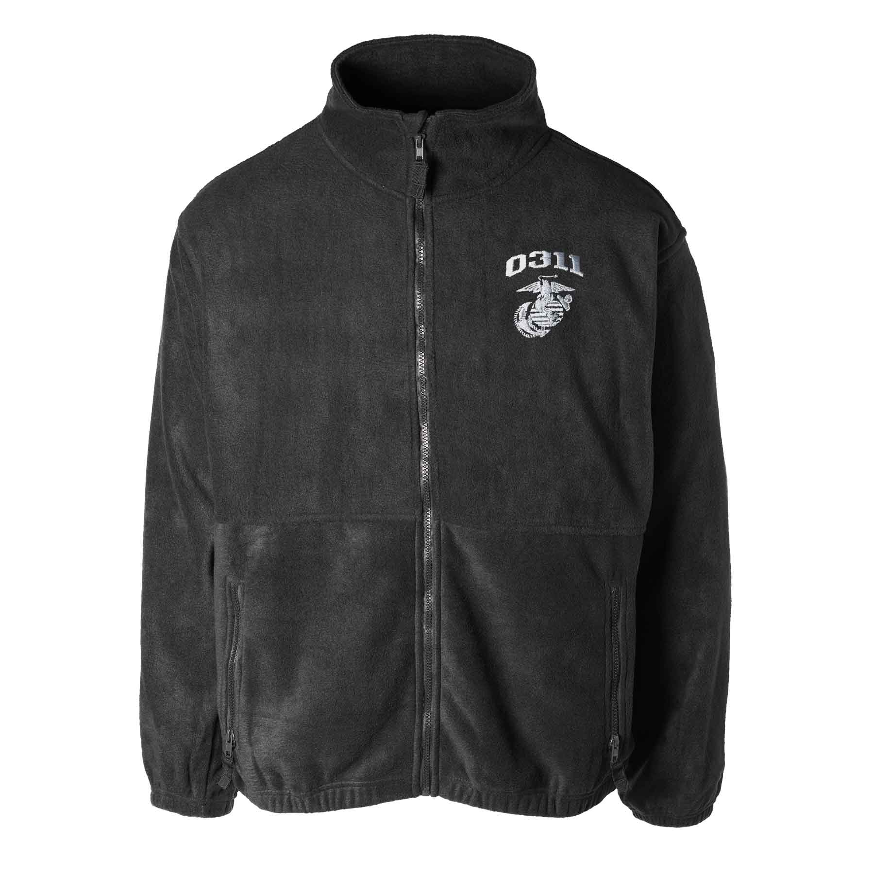 Marine Corps MOS Embroidered Fleece Full Zip - Black with Gray