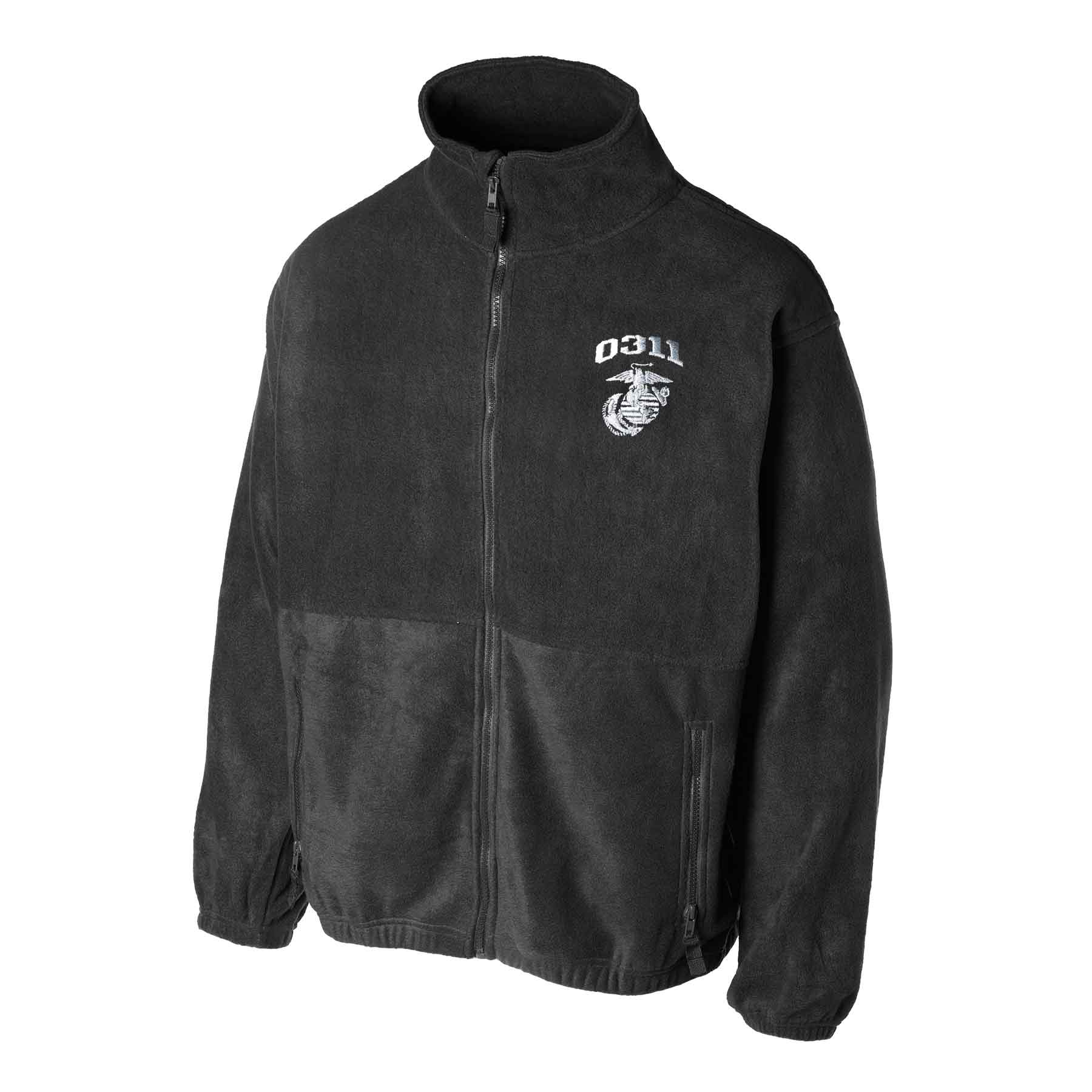 Marine Corps MOS Embroidered Fleece Full Zip - Black with Gray - Image 6