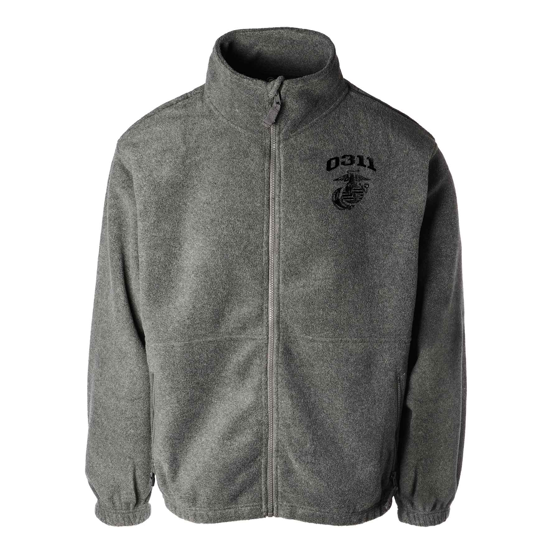 Marine Corps MOS Embroidered Fleece Full Zip - Gray with Black
