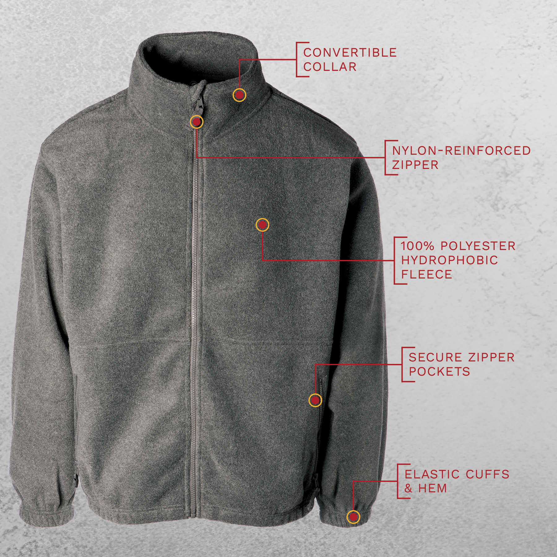 Marine Corps MOS Embroidered Fleece Full Zip - Gray with Black - Image 6