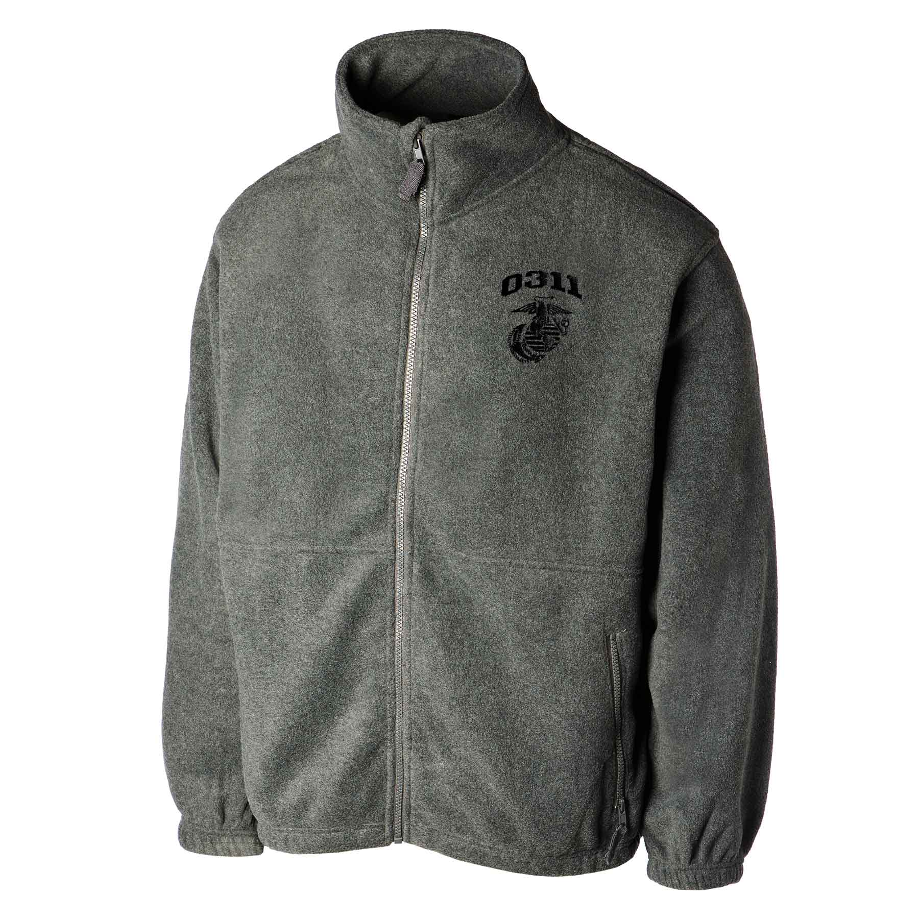 Marine Corps MOS Embroidered Fleece Full Zip - Gray with Black - Image 7