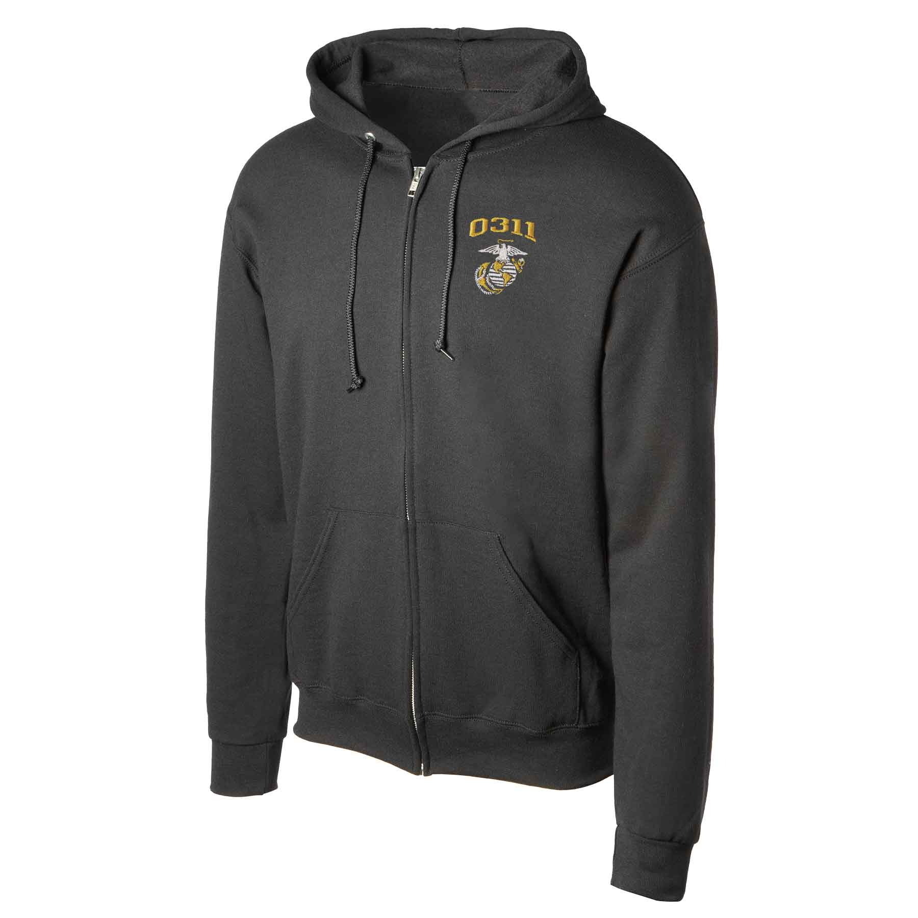 USMC Personalized MOS Embroidered Full Zip Hoodie - Black - Image 5