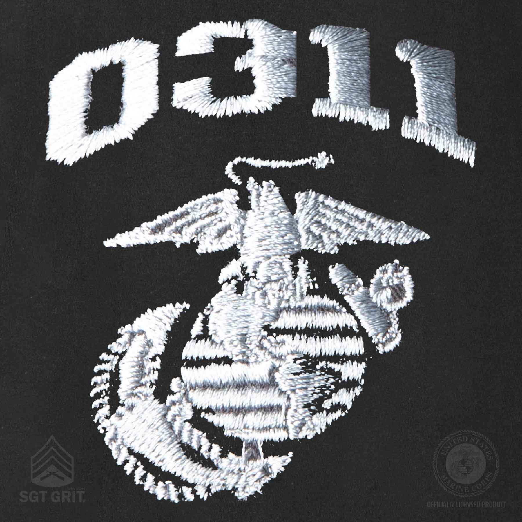 USMC Personalized MOS Embroidered Full Zip Hoodie - Black with Gray - Image 3