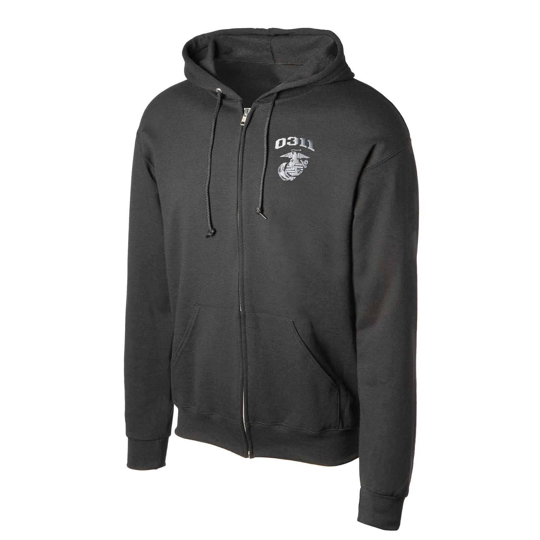 USMC Personalized MOS Embroidered Full Zip Hoodie - Black with Gray - Image 5