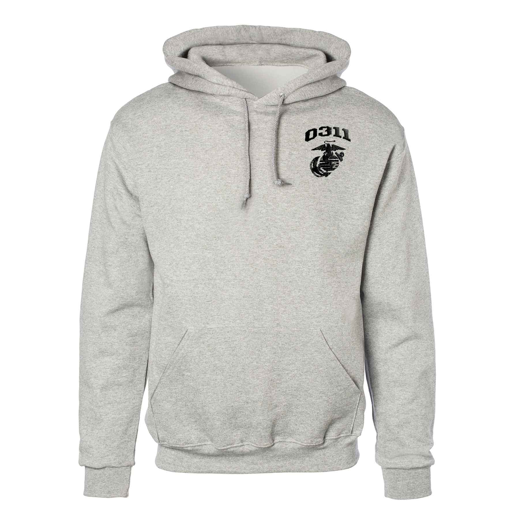 Marine Corps MOS Embroidered Hoodie - Gray with Black
