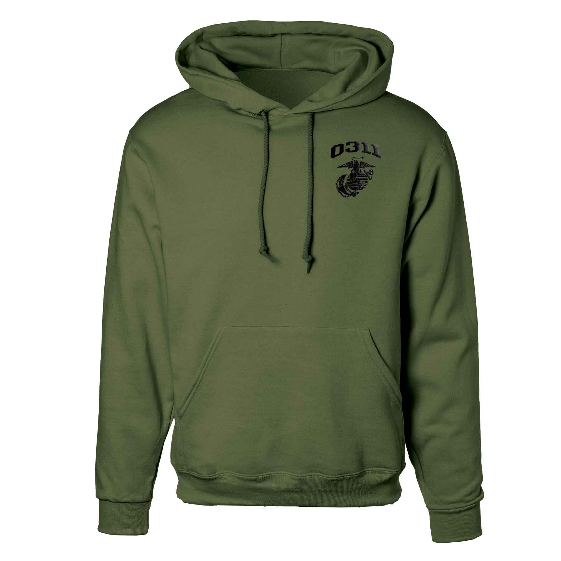 Marine Corps MOS Embroidered Hoodie - OD Green with Black