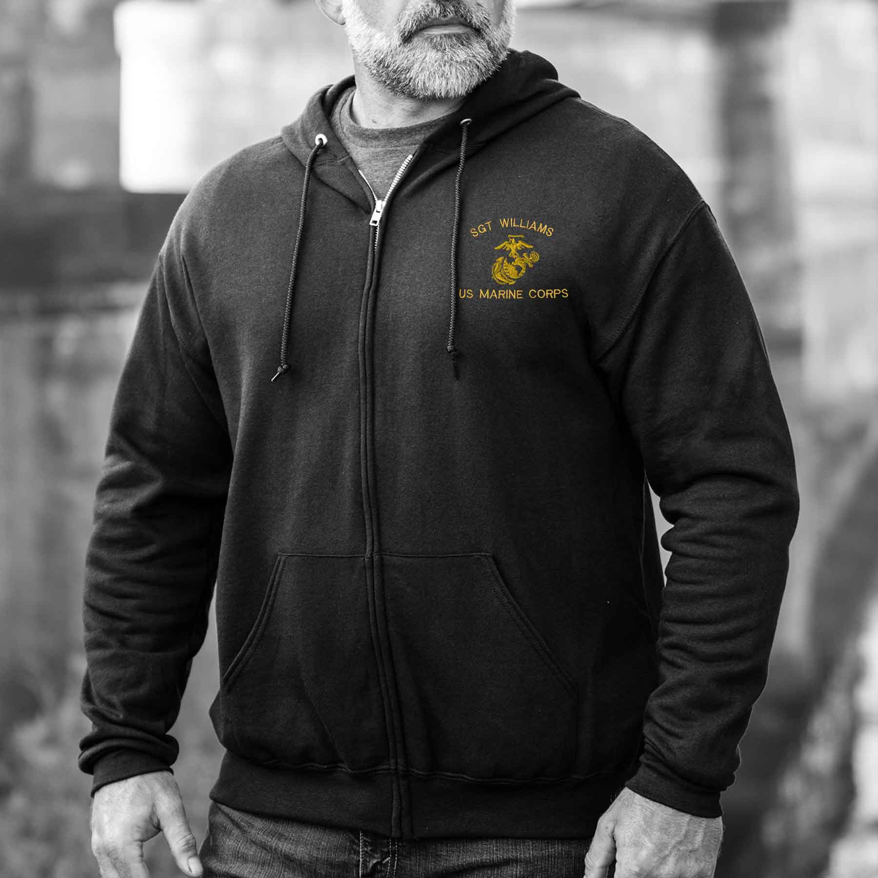 Personalized Embroidered Marine Corps Full-Zip Hoodie - Image 2