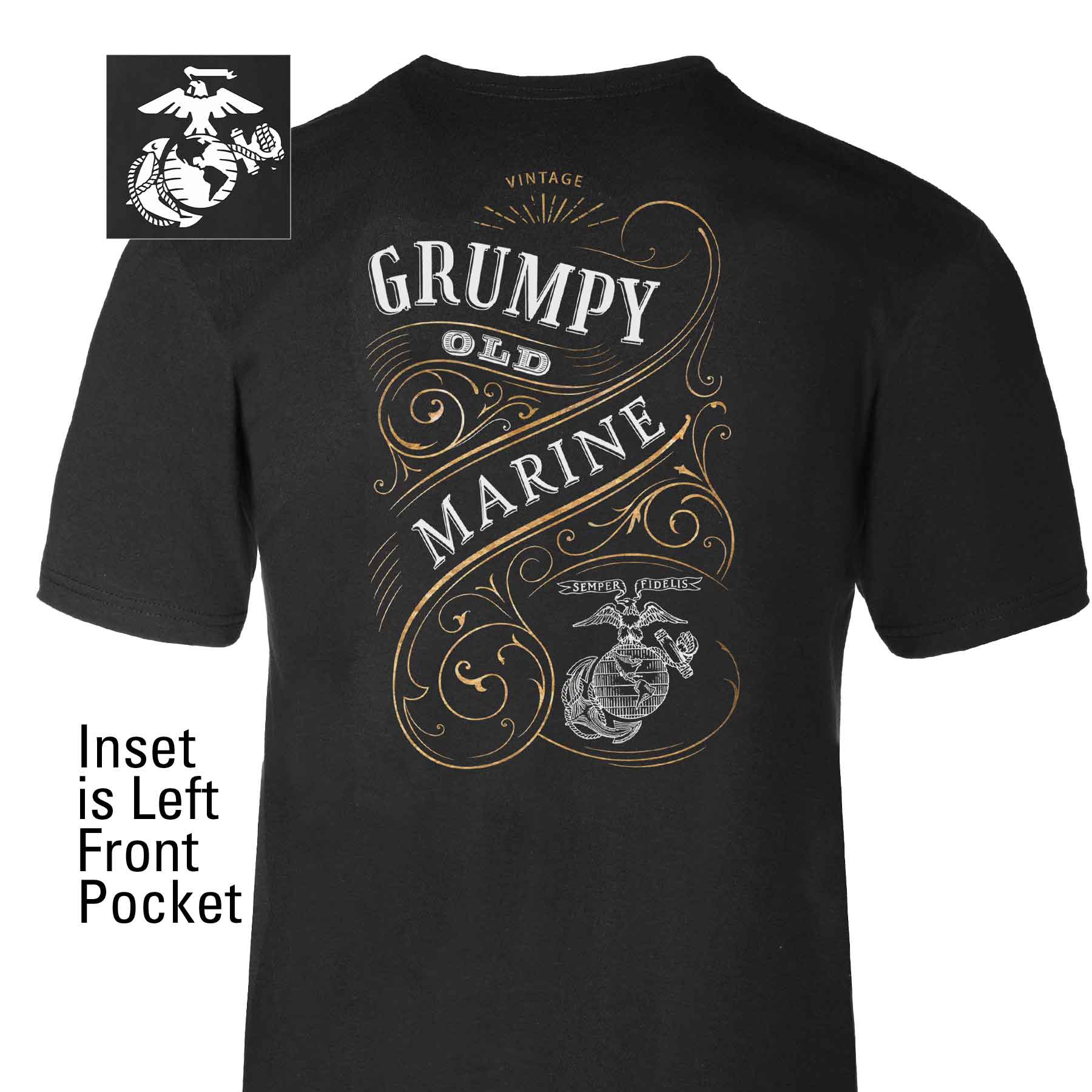 Grumpy Old Marine Vintage EGA Back With Front Pocket T-shirt