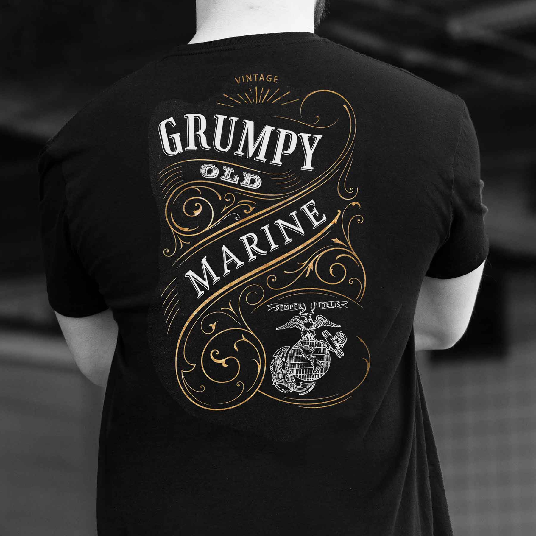 Grumpy Old Marine Vintage EGA Back With Front Pocket T-shirt - Image 6