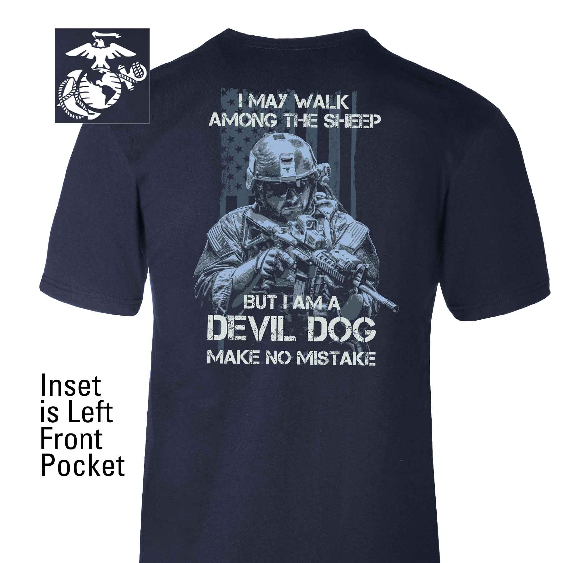Devil Dog Make No Mistake Back With Front Pocket T-shirt
