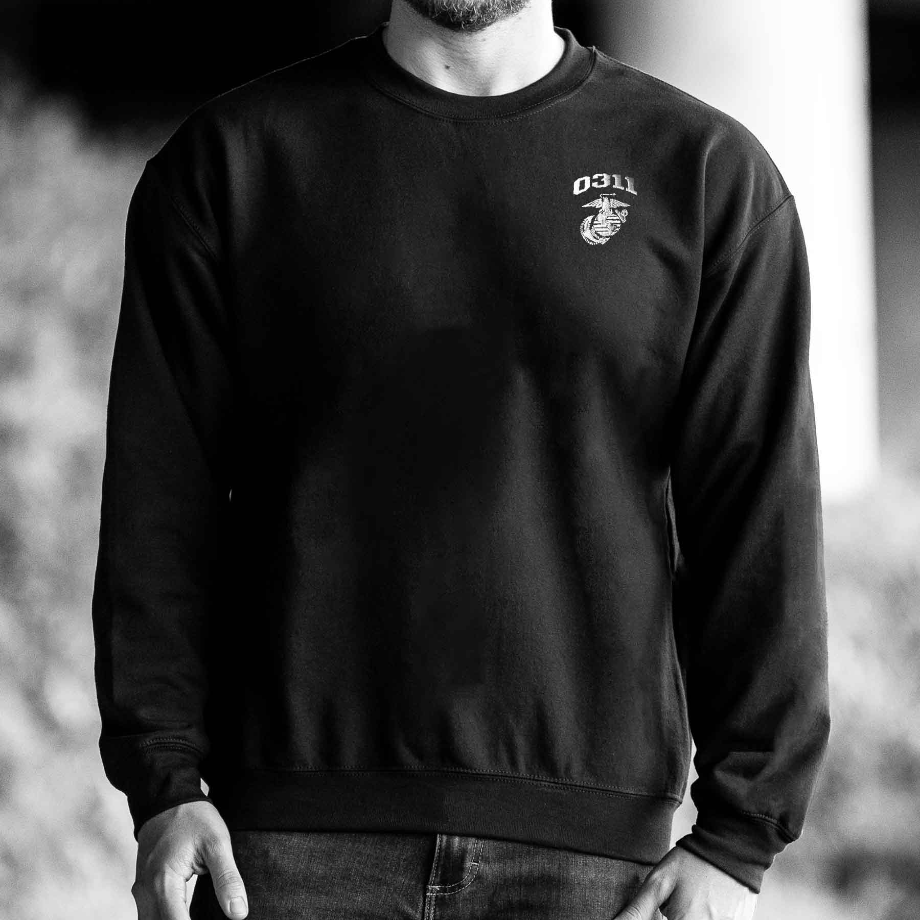 Marine Corps MOS Embroidered Sweatshirt - Black with Gray - Image 3