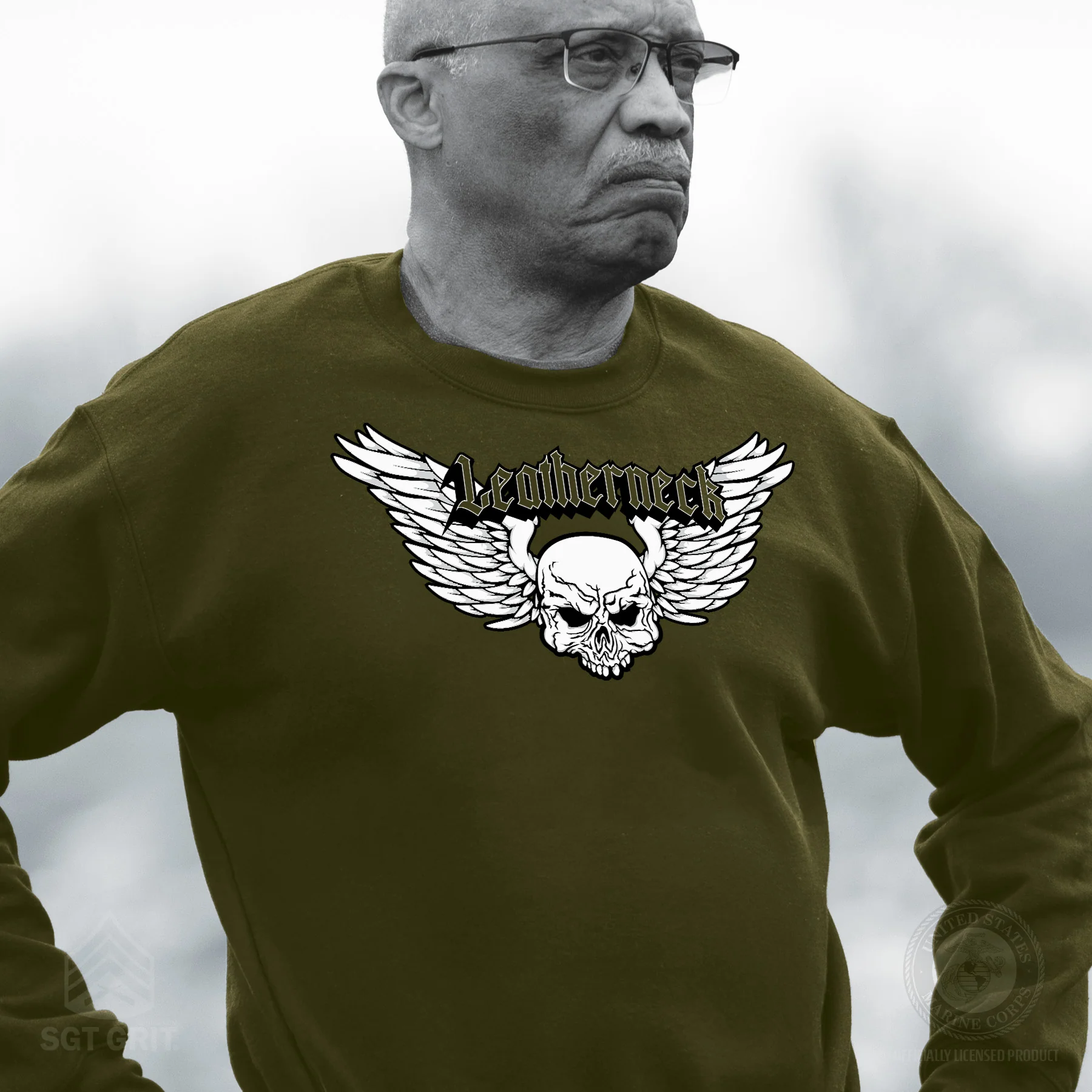 Leatherneck Skull Sweatshirt - OD Green - Image 2