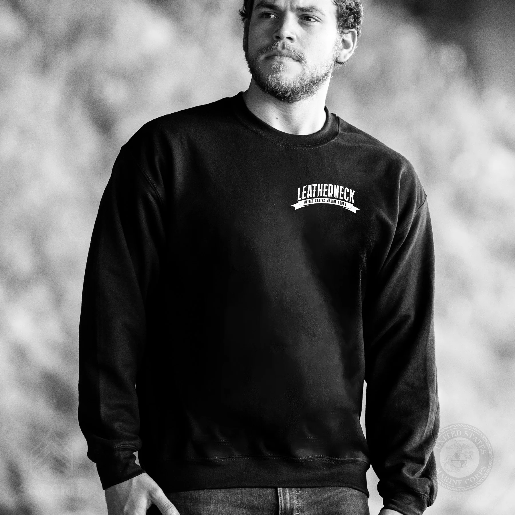 USMC Leatherneck Left Chest Sweatshirt- Black - Image 2