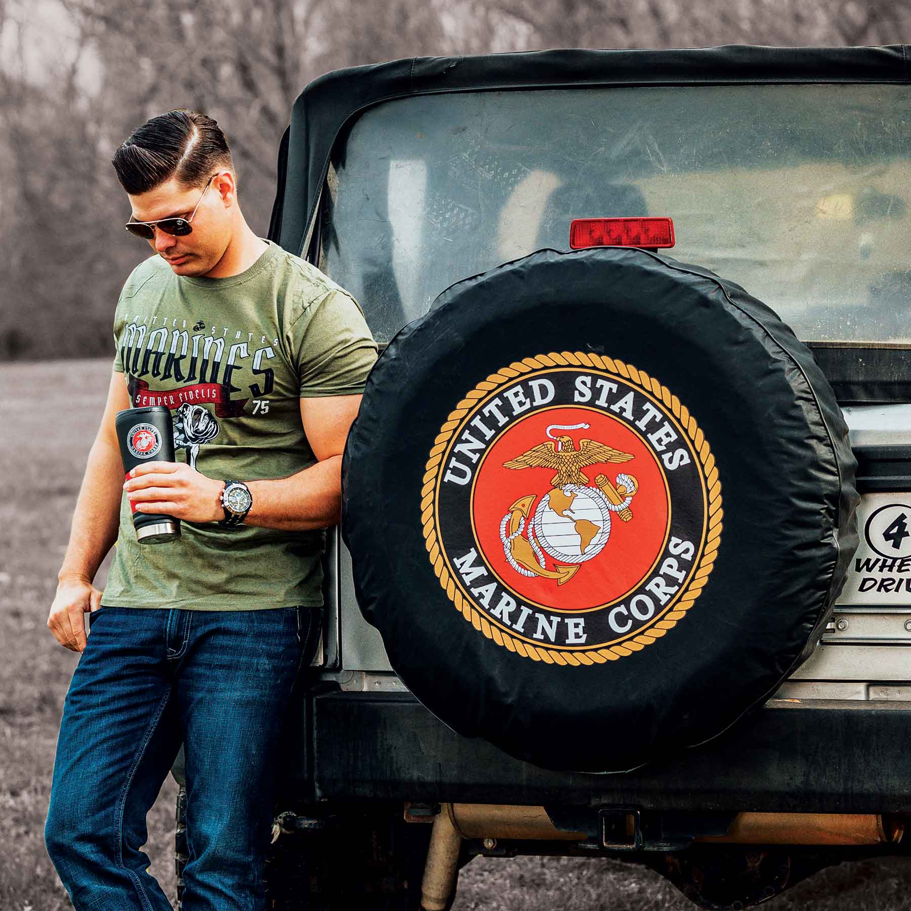 Marine Corps Black Tire Cover - Image 3